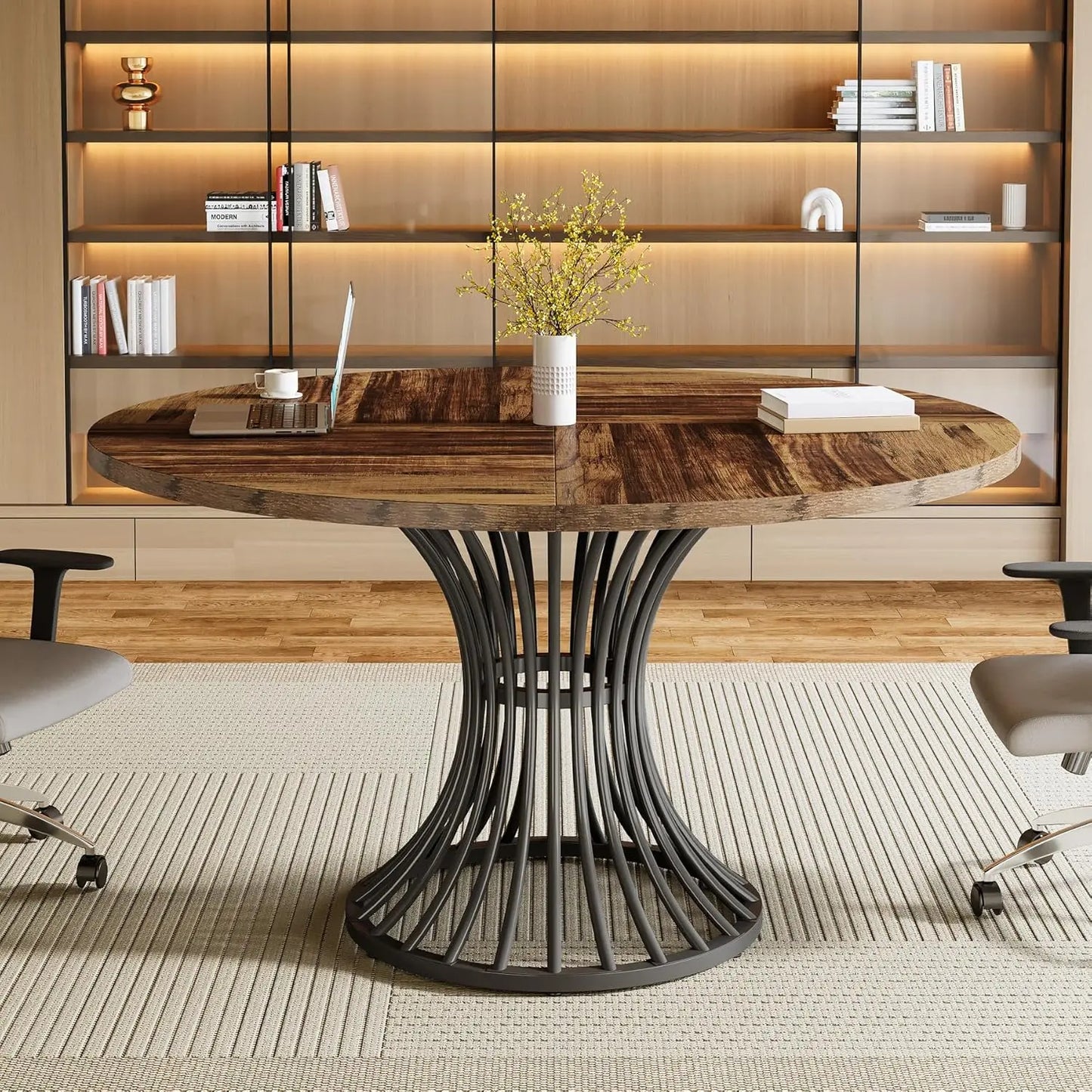 Little Tree Round Conference Table For 4 To 6 With Metal Base