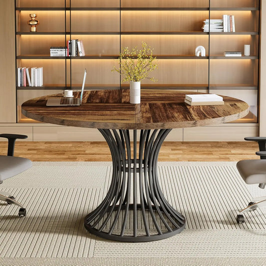 Little Tree Round Conference Table For 4 To 6 With Metal Base