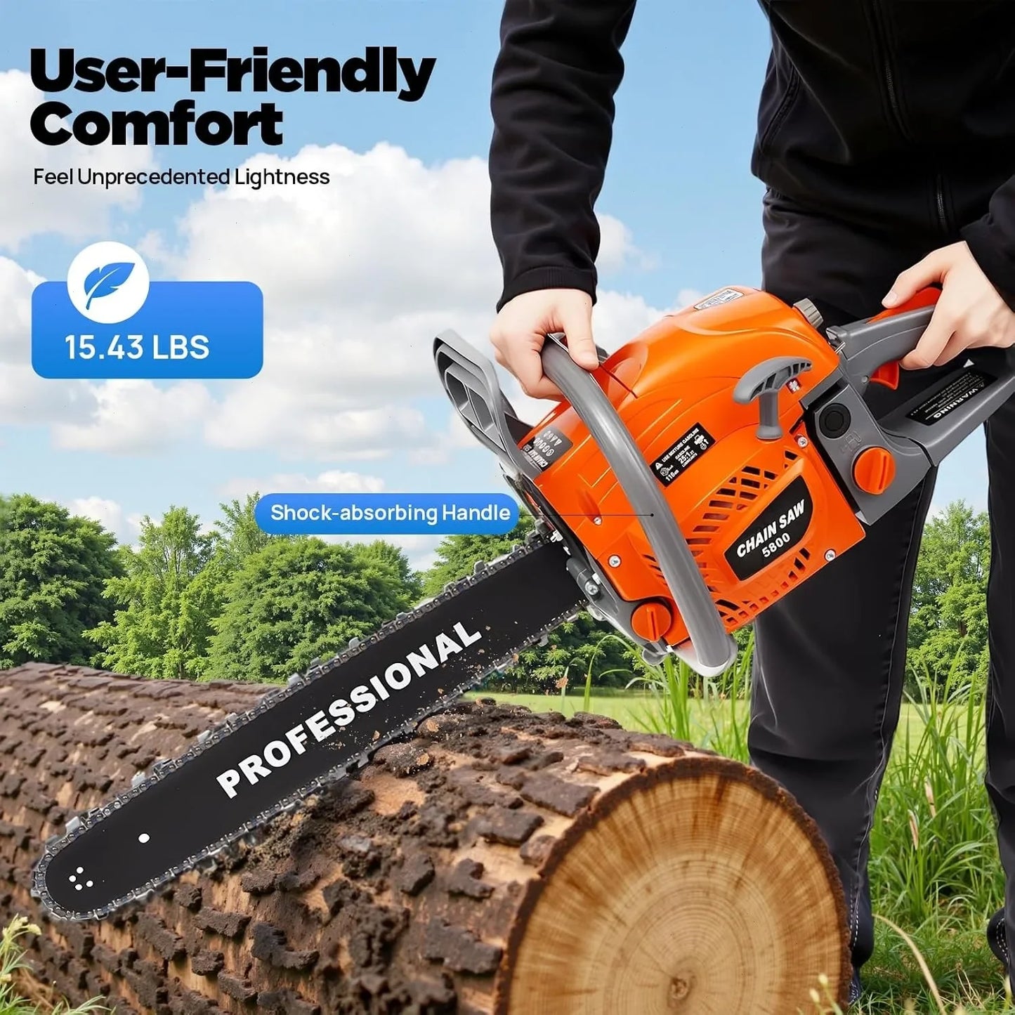 Bymaocar Gas Powered Chainsaw 58cc For Wood Cutting And Gardening