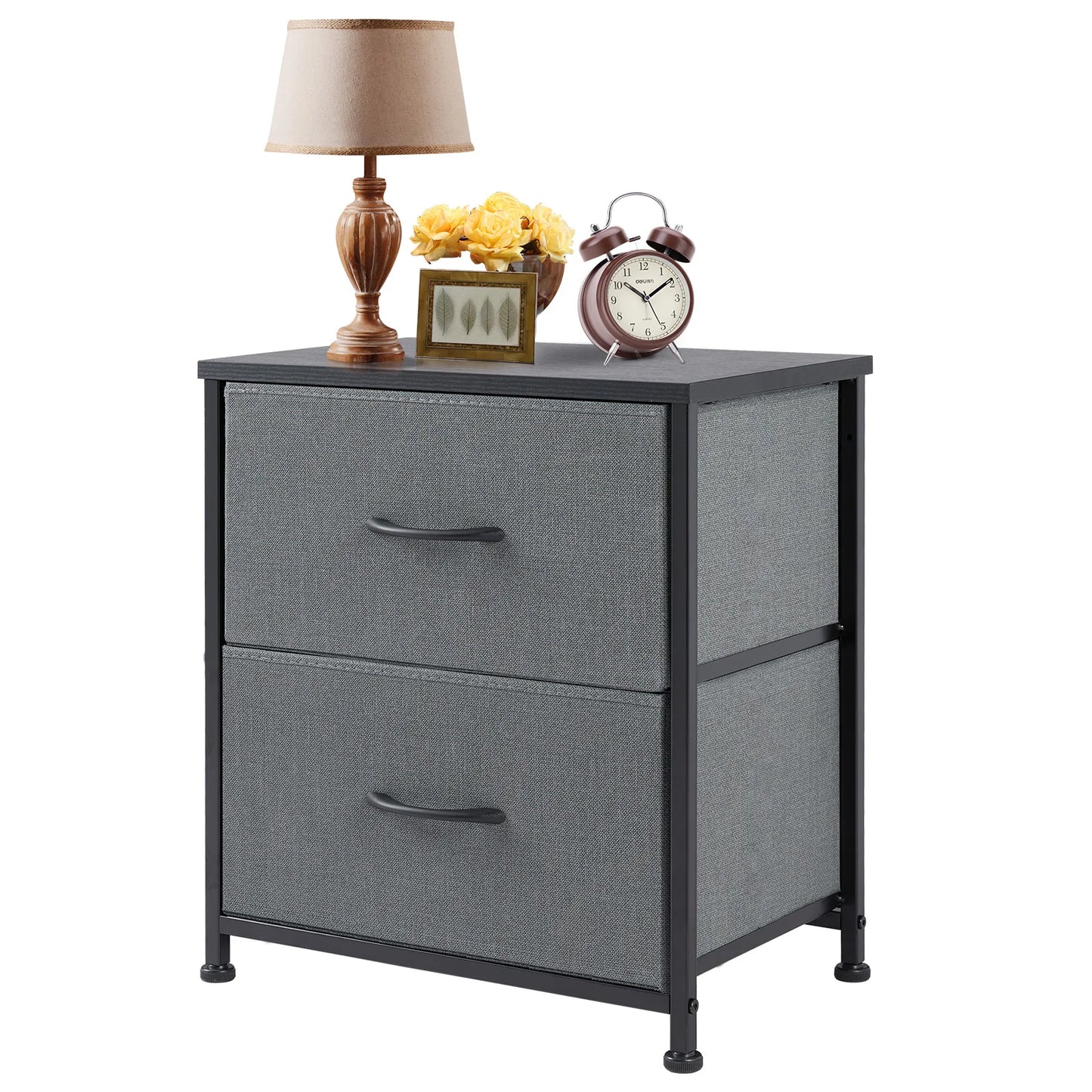 JHK Nightstand Bedside Storage Cabinet With Fabric Drawers