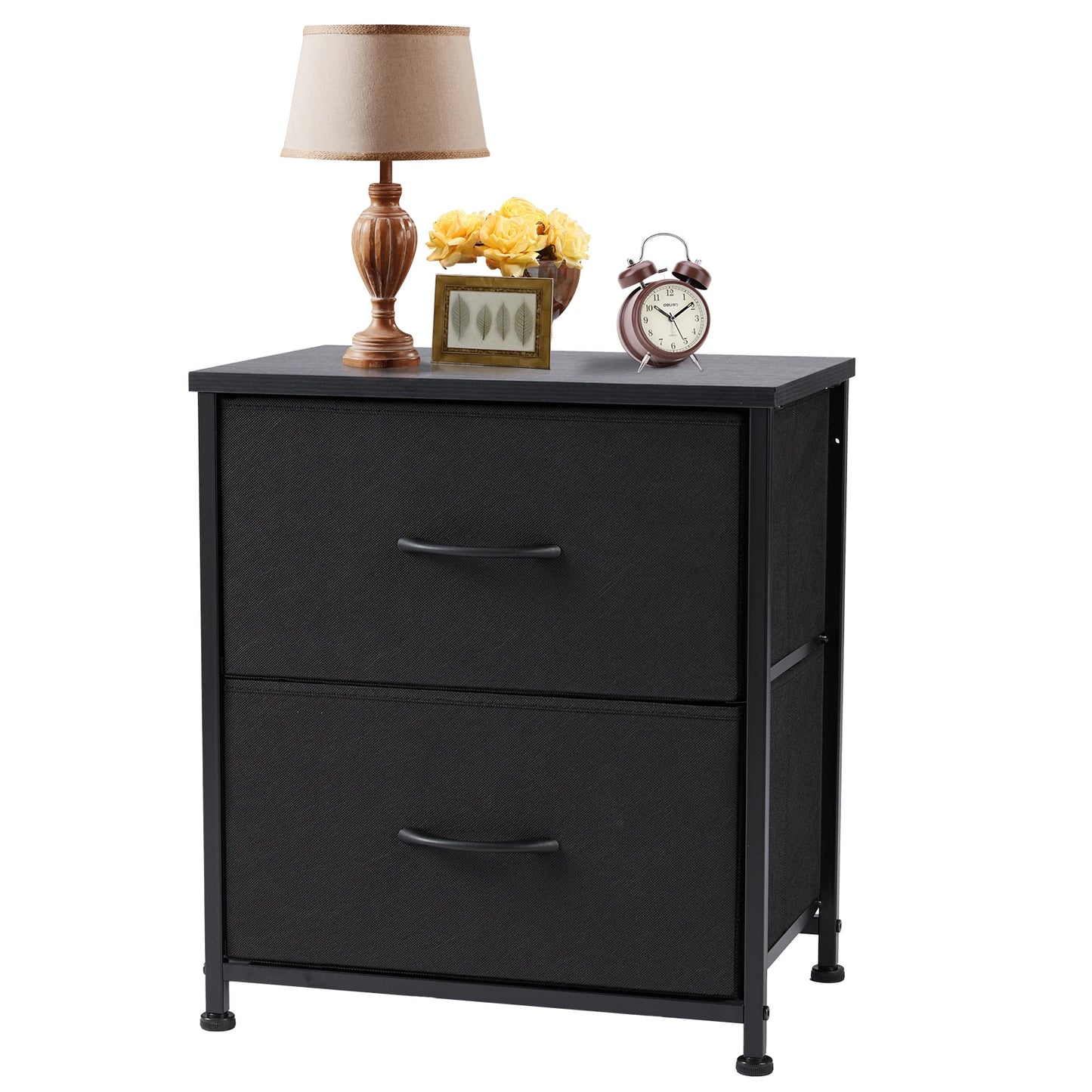 JHK Nightstand Bedside Storage Cabinet With Fabric Drawers