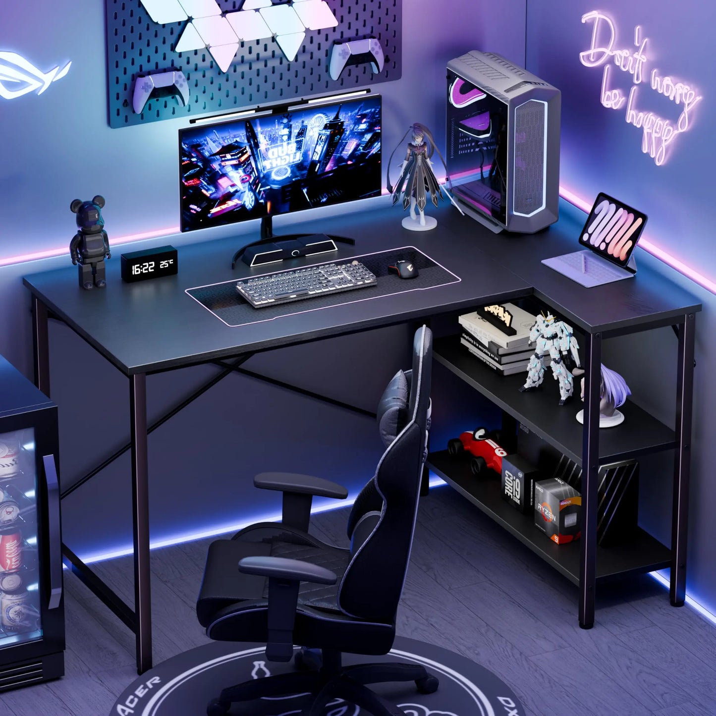 JHK L Shaped Desk With Reversible Storage Shelves For Office