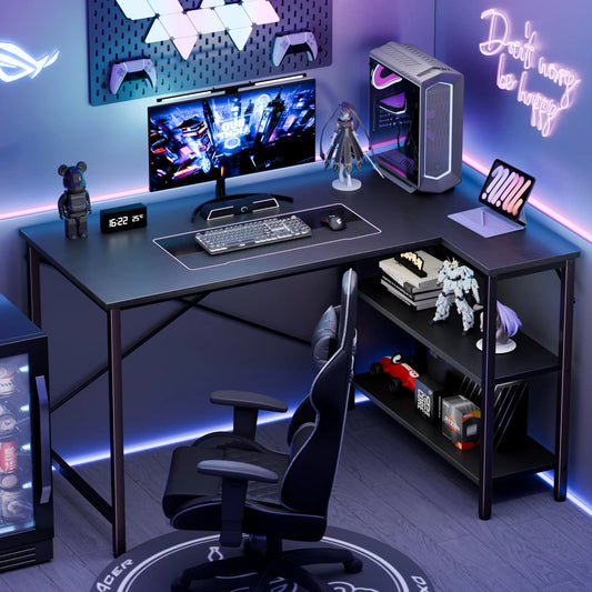 JHK L Shaped Desk With Reversible Storage Shelves For Office