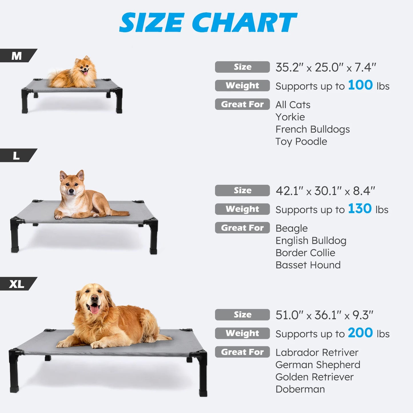 Elevated Dog Bed With Cooling Raised Pet Cot Mesh Frame