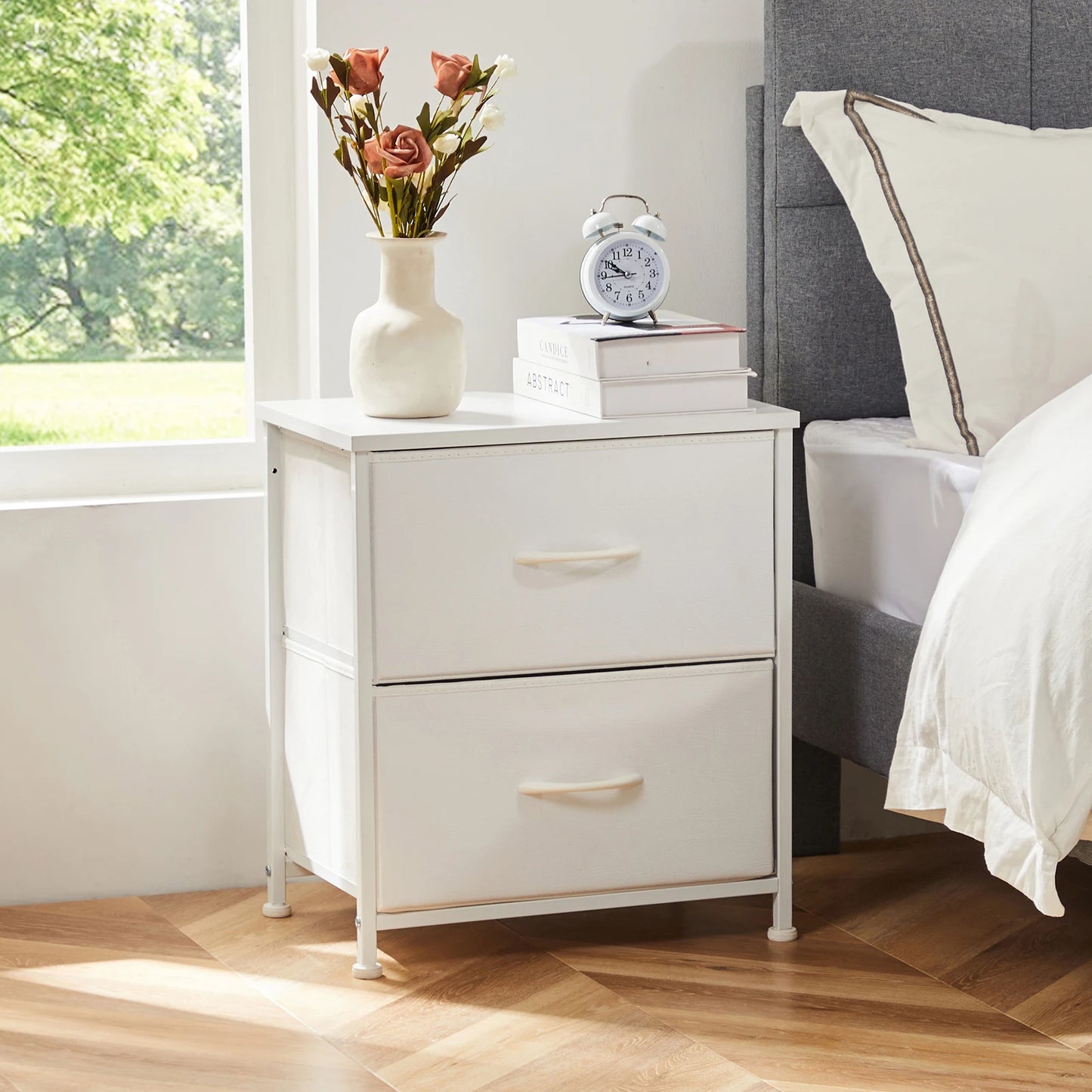 JHK Nightstand Bedside Storage Cabinet With Fabric Drawers