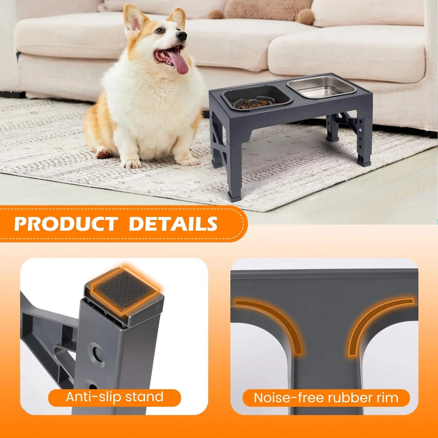 2 In 1 Elevated Slow Feeder Dog Bowls Non Slip Foldable Stand