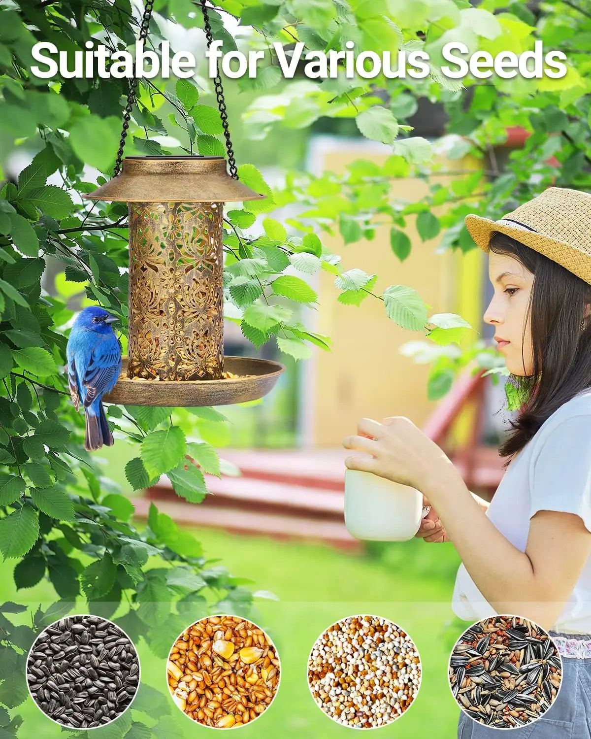 Solar Bird Feeder Outdoors Hanging Garden Lantern With S Hook