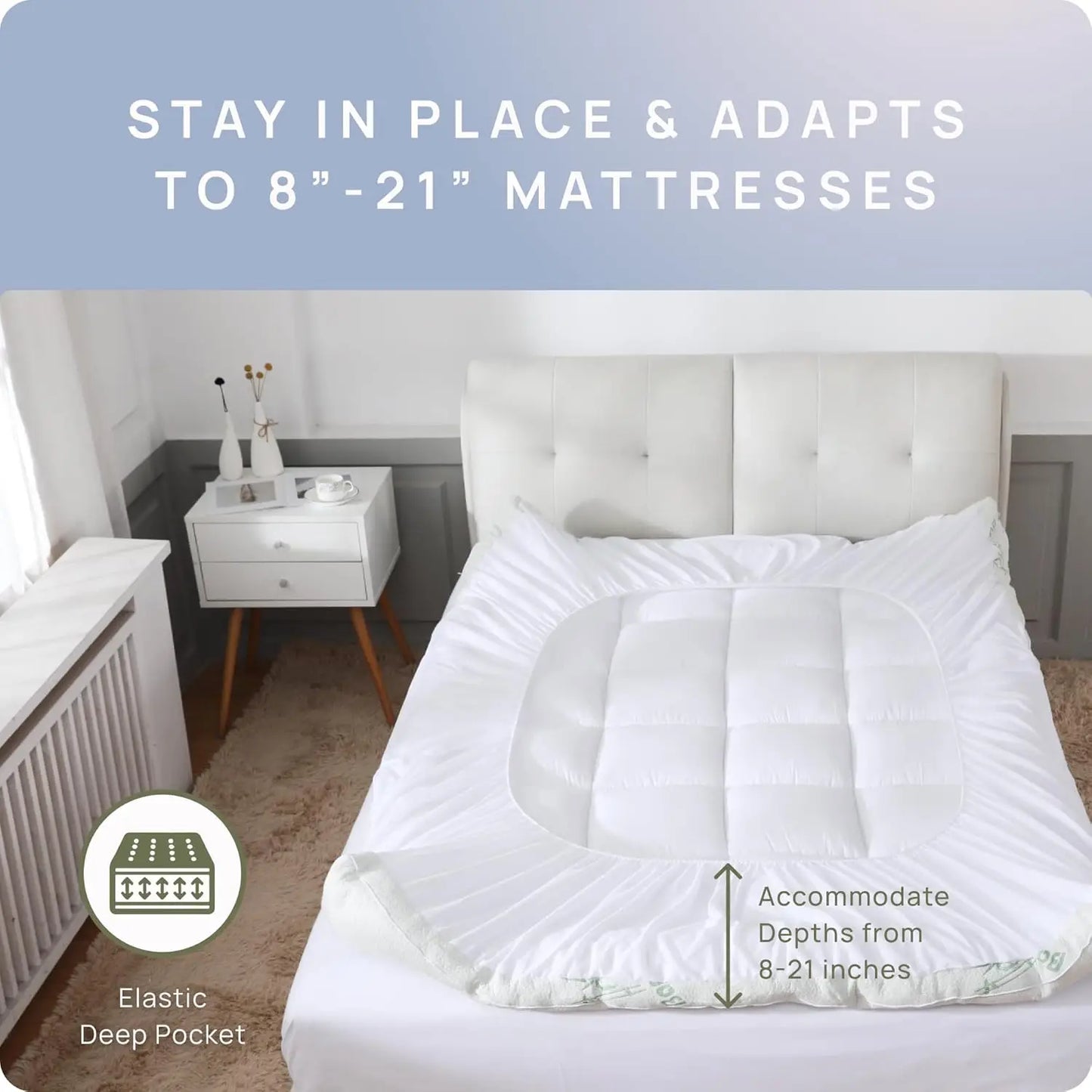 Cooling Mattress Topper Plush Bamboo Viscose For Back Pain Relief