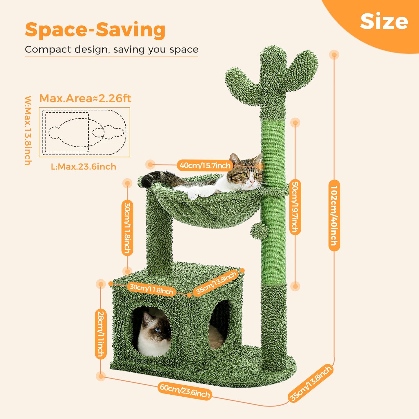 PEQULTI CN Cactus Cat Tree With Condo And Hammock For Indoor Cats