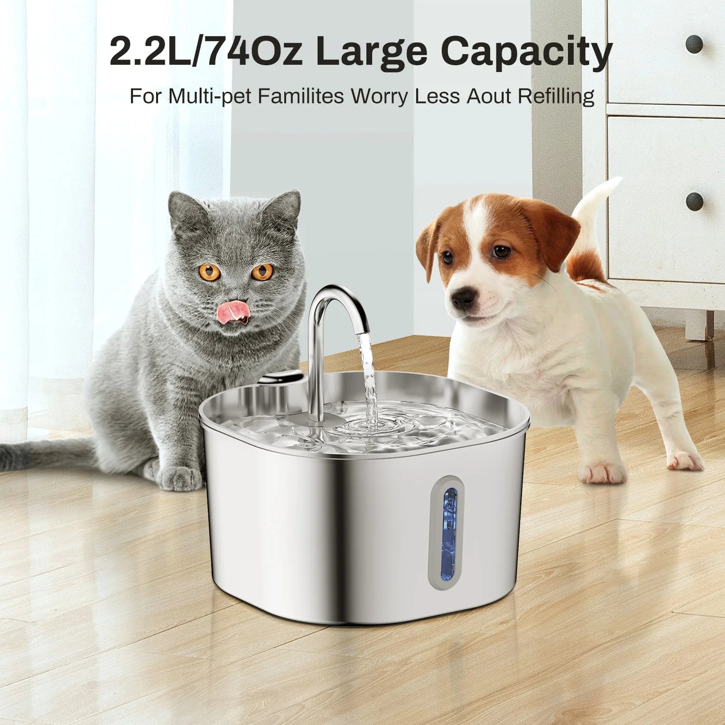 Automatic Stainless Steel Cat Water Fountain With Window