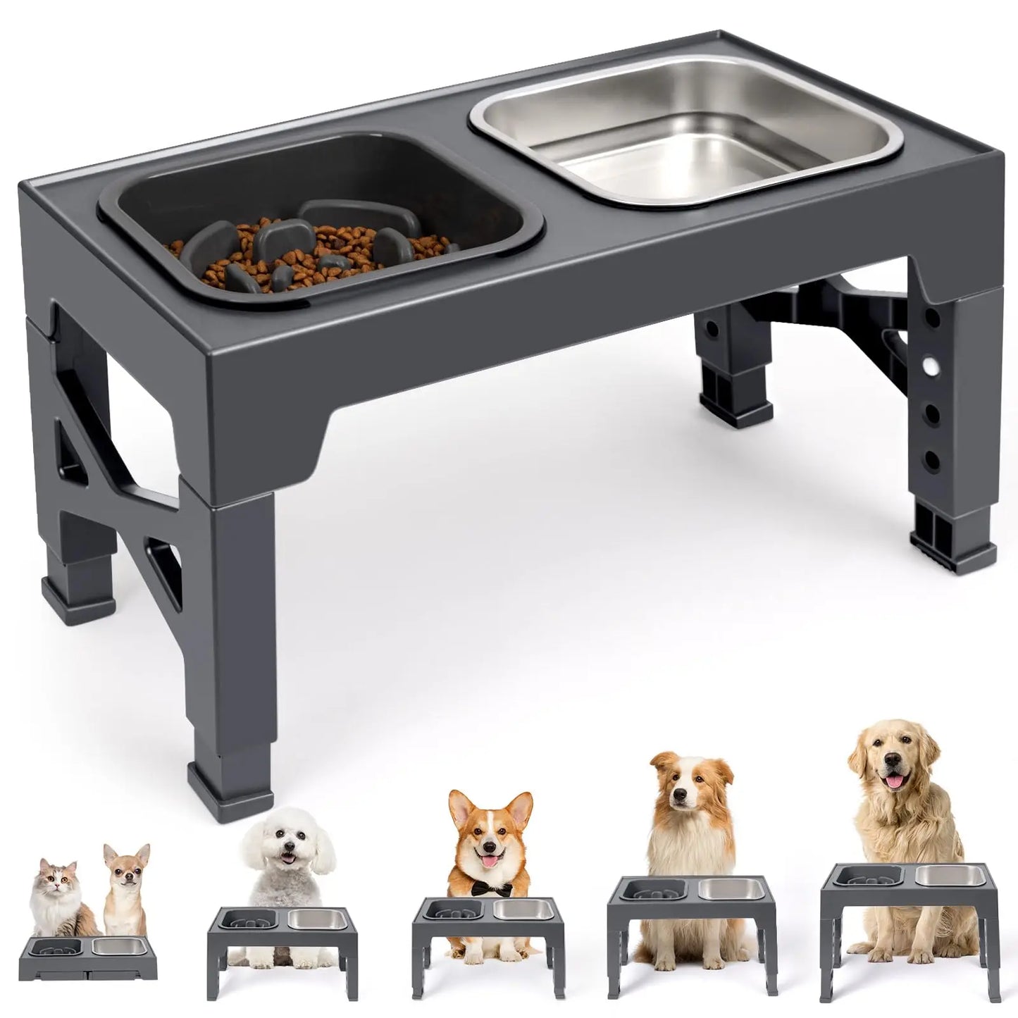 2 In 1 Elevated Slow Feeder Dog Bowls Non Slip Foldable Stand