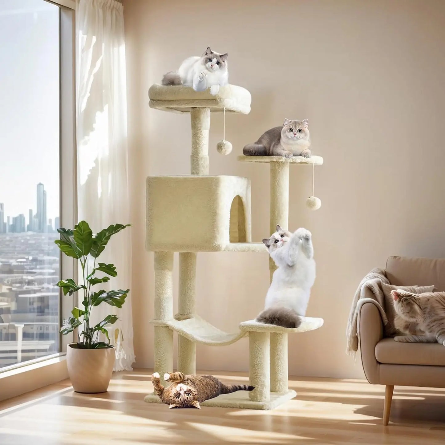Cat Tree Tower Indoor Cats With Sisal Scratching Posts Hammock