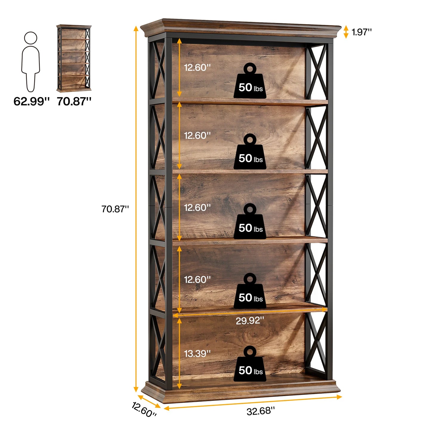 Tribesigns 6 Tier Bookcase Industrial Wood Shelves