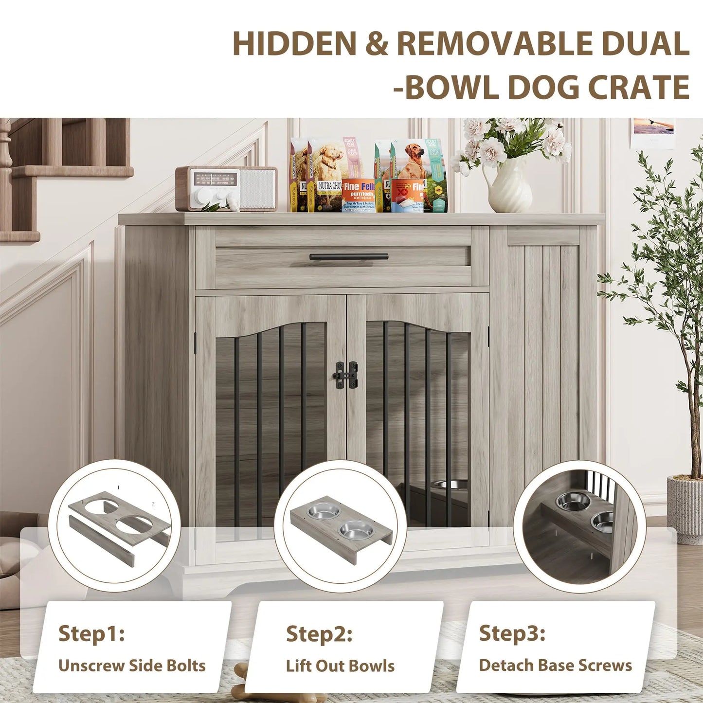 HiMISS Furniture Style Dog Crate Drawer Storage Heavy Duty Kennel