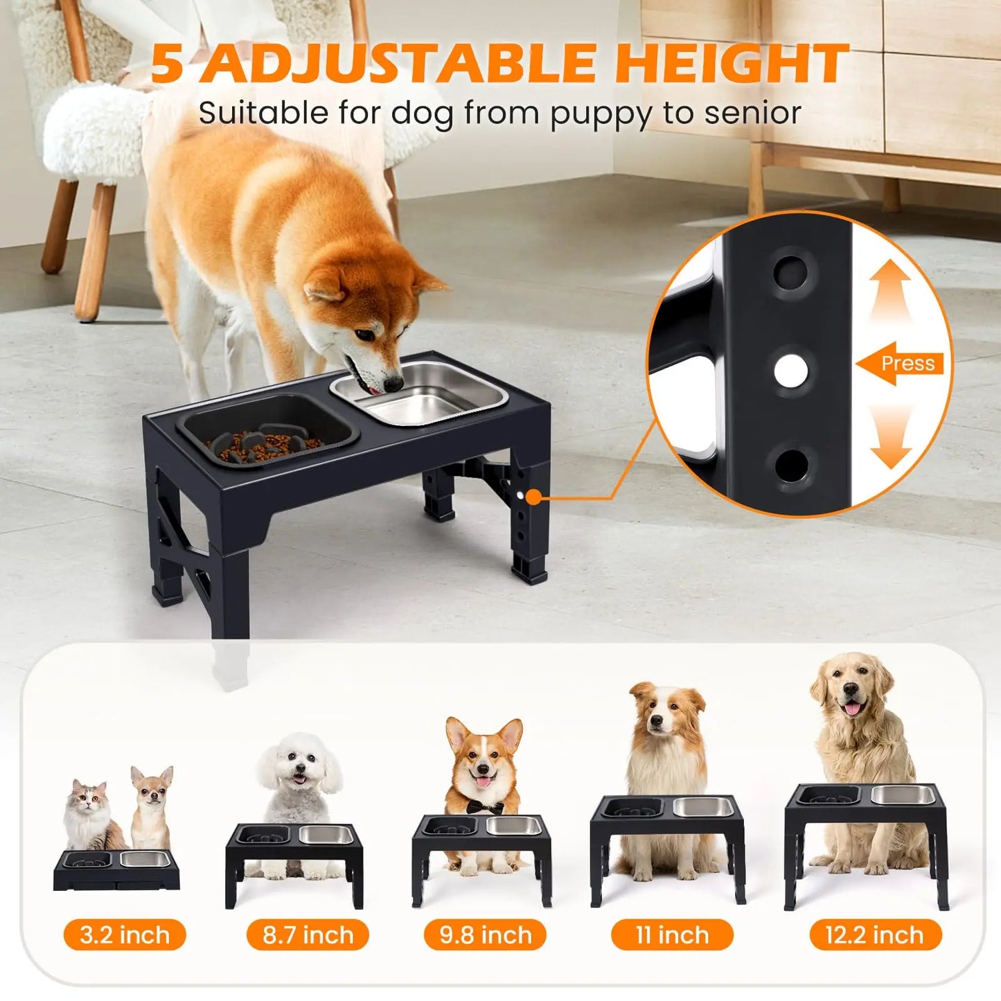 2 In 1 Elevated Slow Feeder Dog Bowls Non Slip Foldable Stand