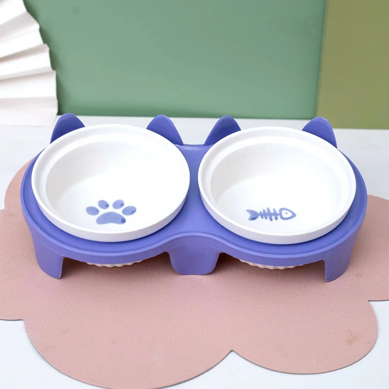 Cat Tilted Feeding Bowl With Anti Slip Stainless Steel Inner