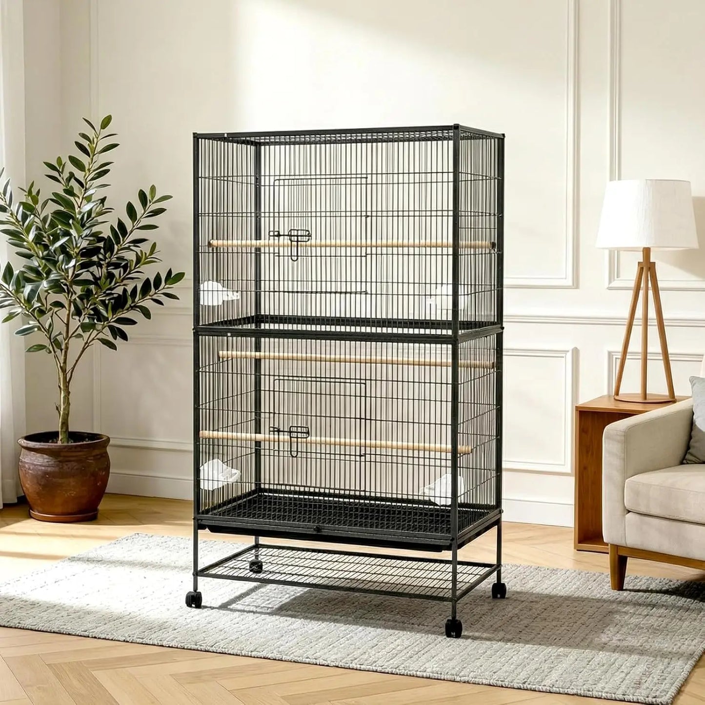HiMISSCN Bird Cage With Rolling Stands And Feed Bowls