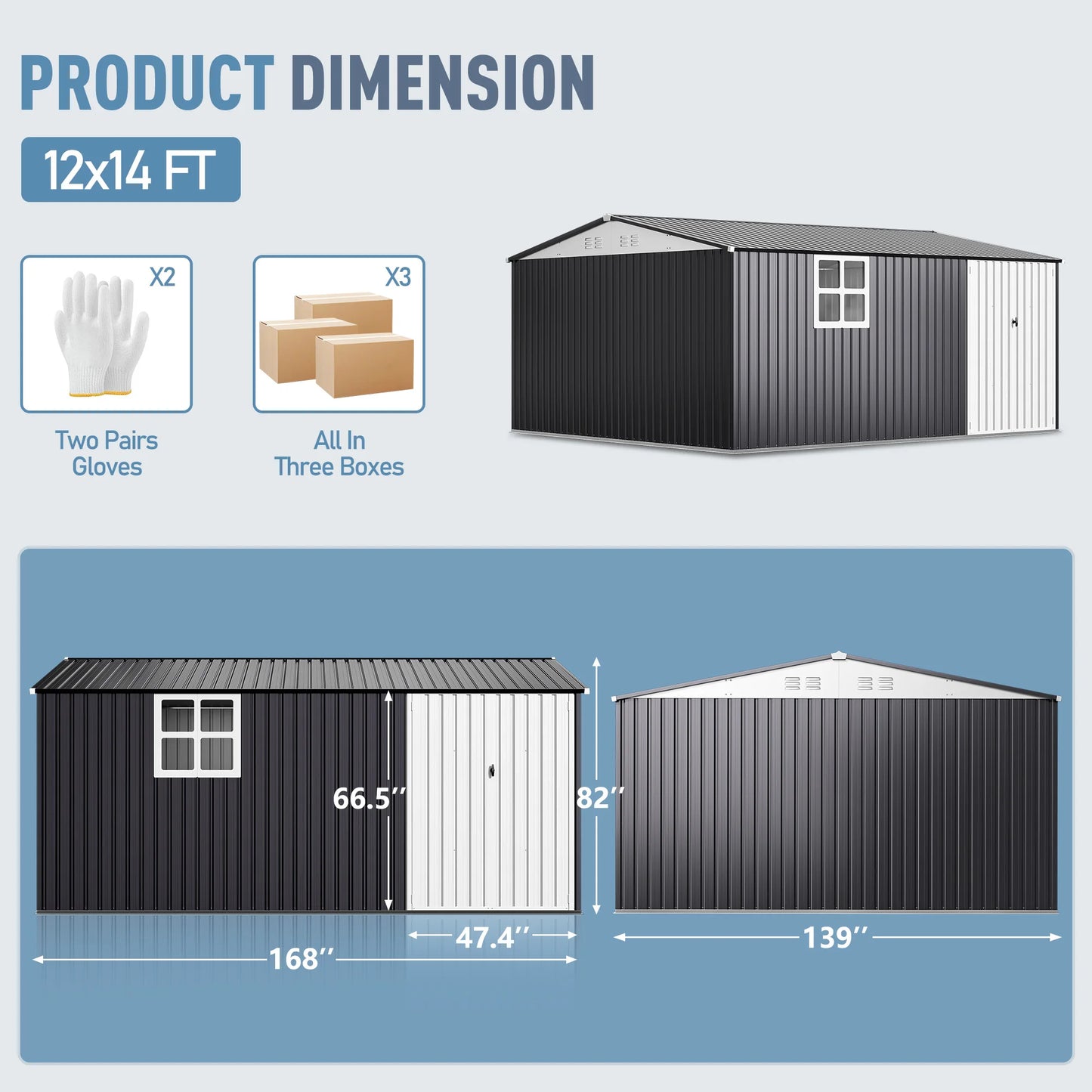 VIWAT Outdoor Metal Storage Shed With Window Lockable Garden Tool Shed