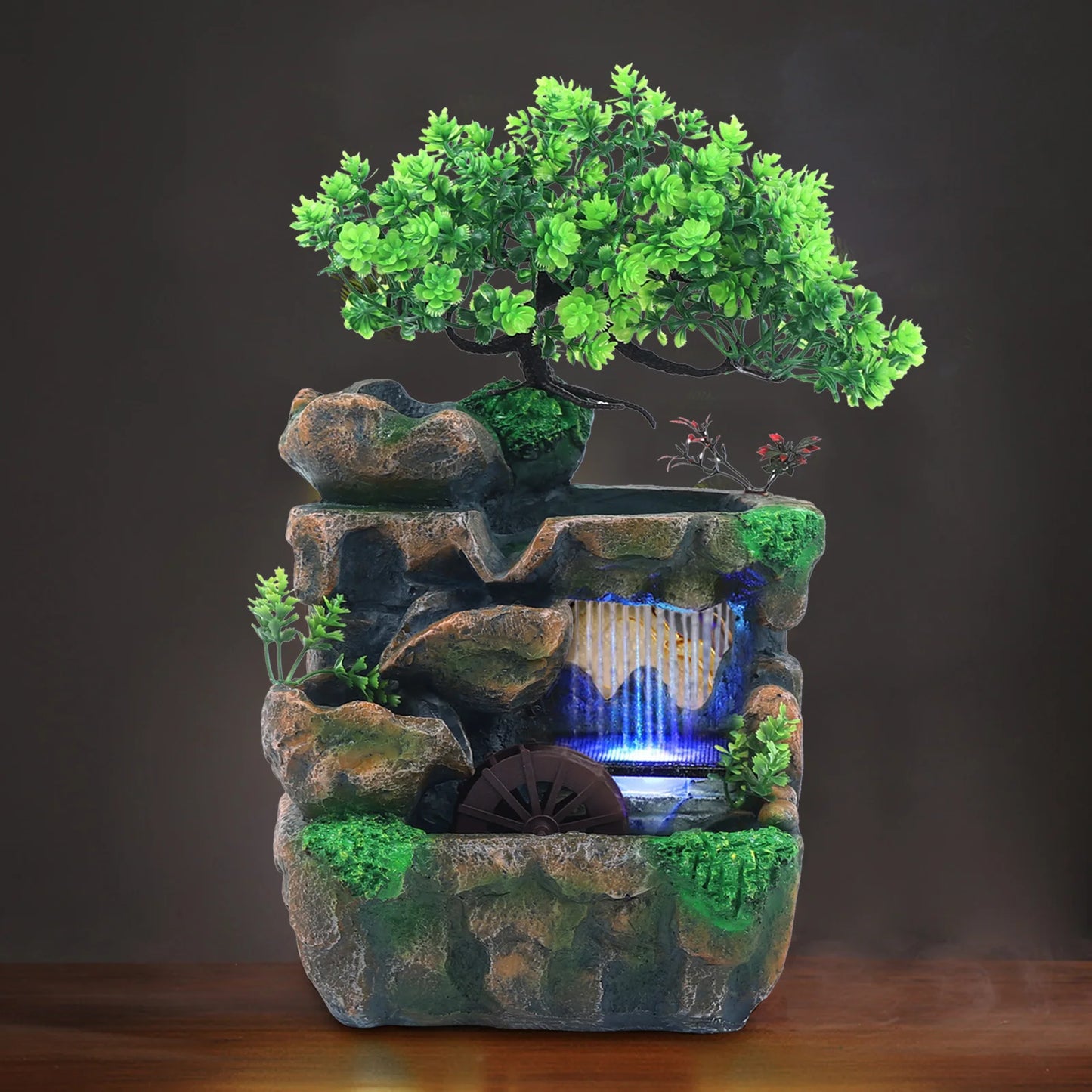 Indoor Water Fountain Led Lights Desktop Water Feature Zen Decor