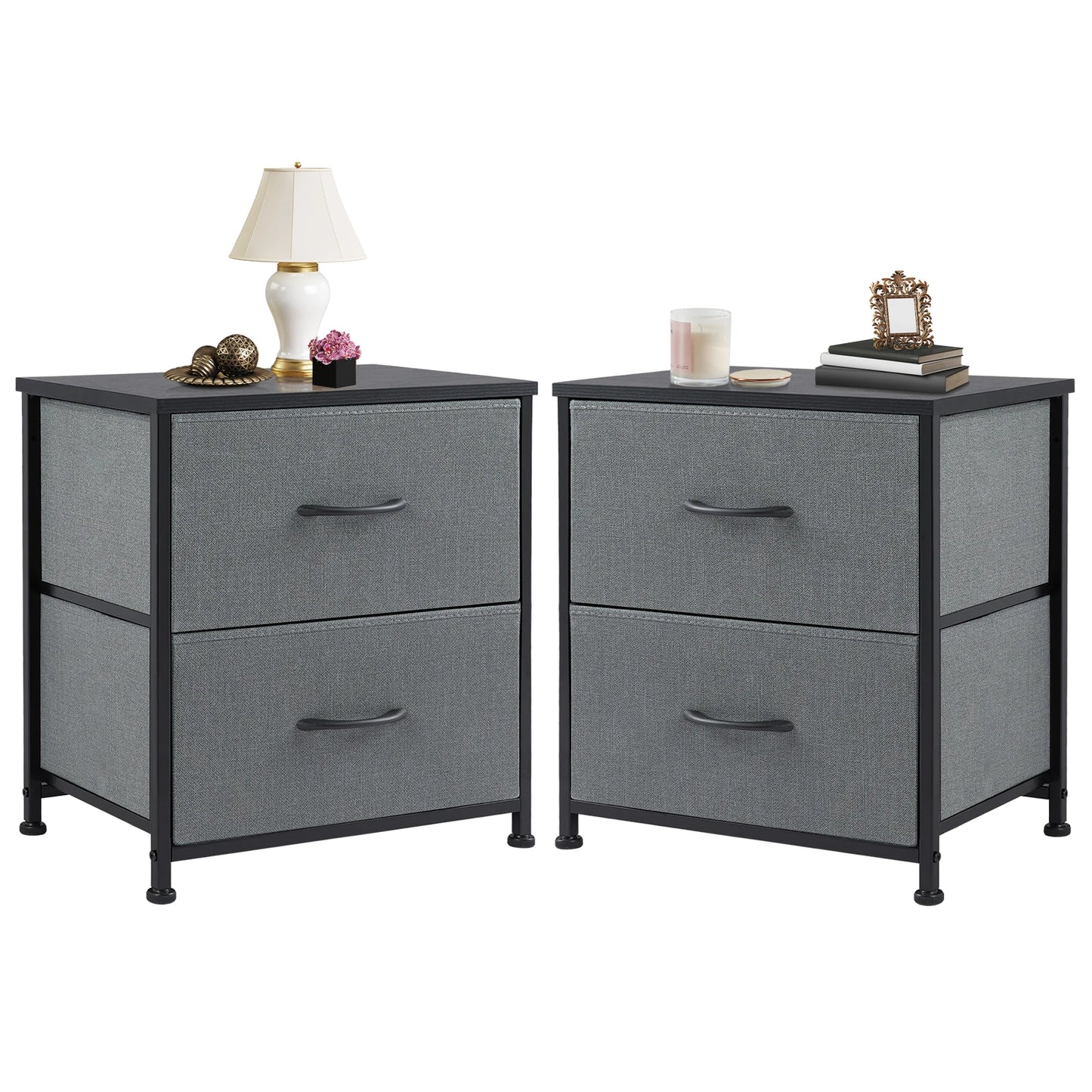 JHK Nightstand Bedside Storage Cabinet With Fabric Drawers