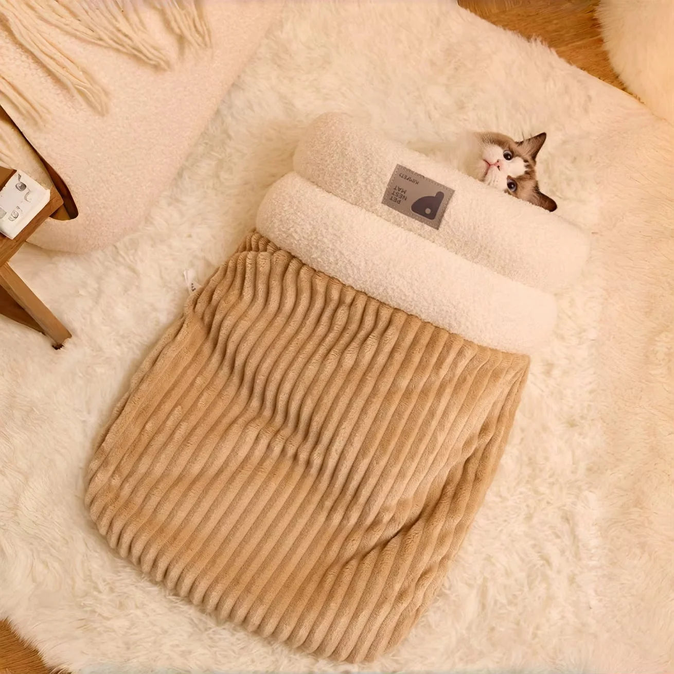 Warming Plush Cat Sleeping Bag Enclosed Snuggle Sack for Winter
