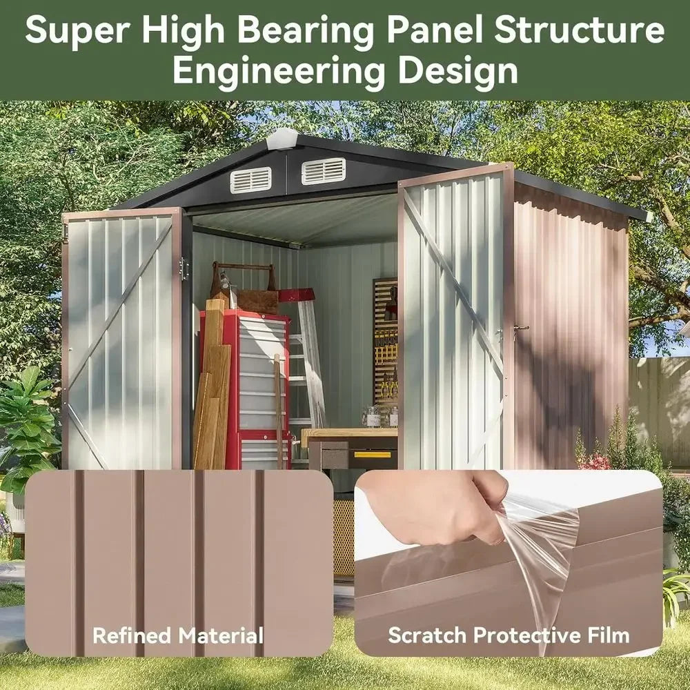 Metal Outdoor Storage Shed With Lockable Door And Sloping Roof