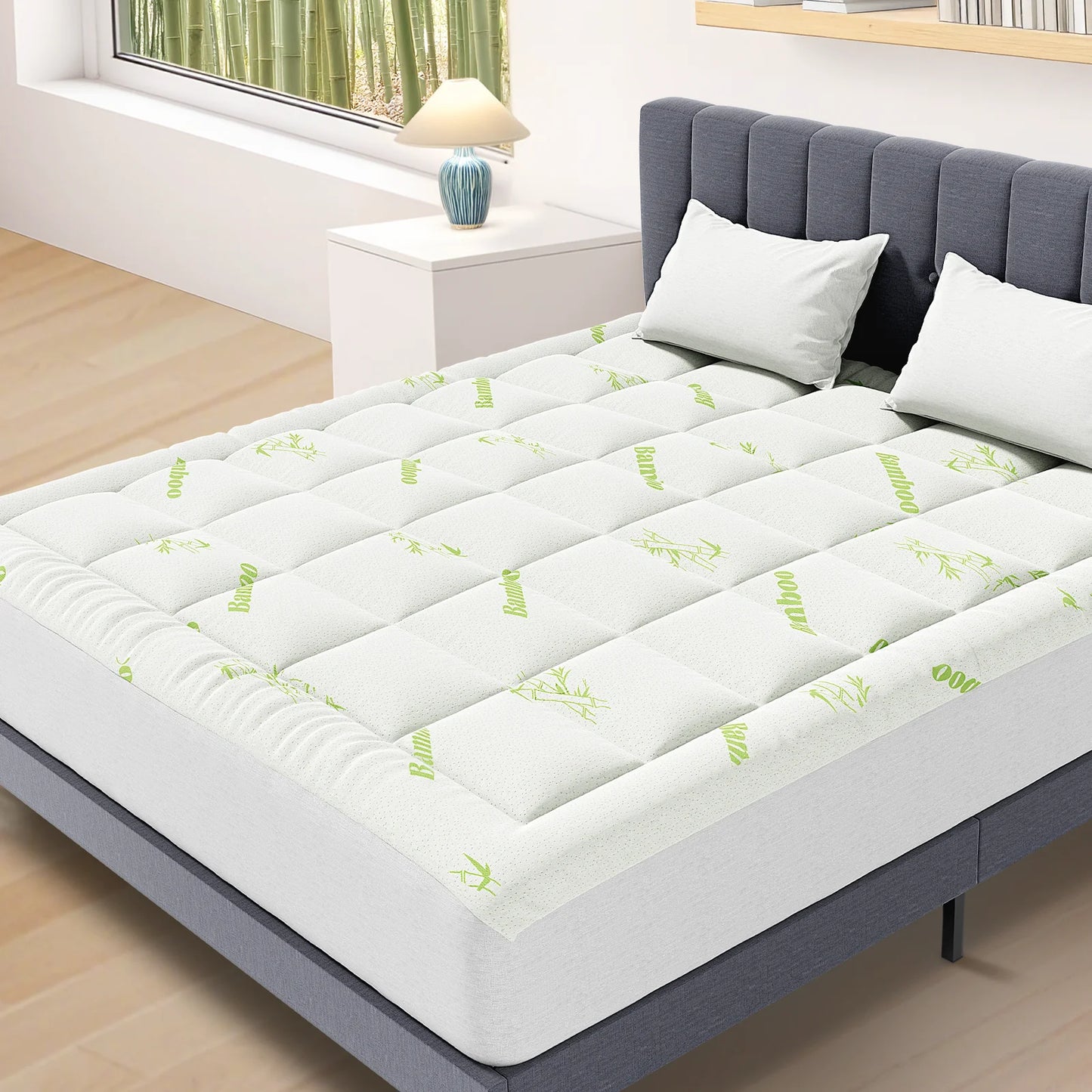 JHK Bamboo Fiber Soft Mattress Topper With Deep Pockets 400g