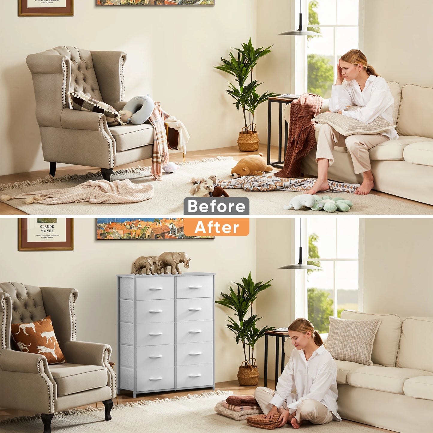 JHK Wardrobe Chest With Fabric Drawers For Bedroom Storage Cabinet