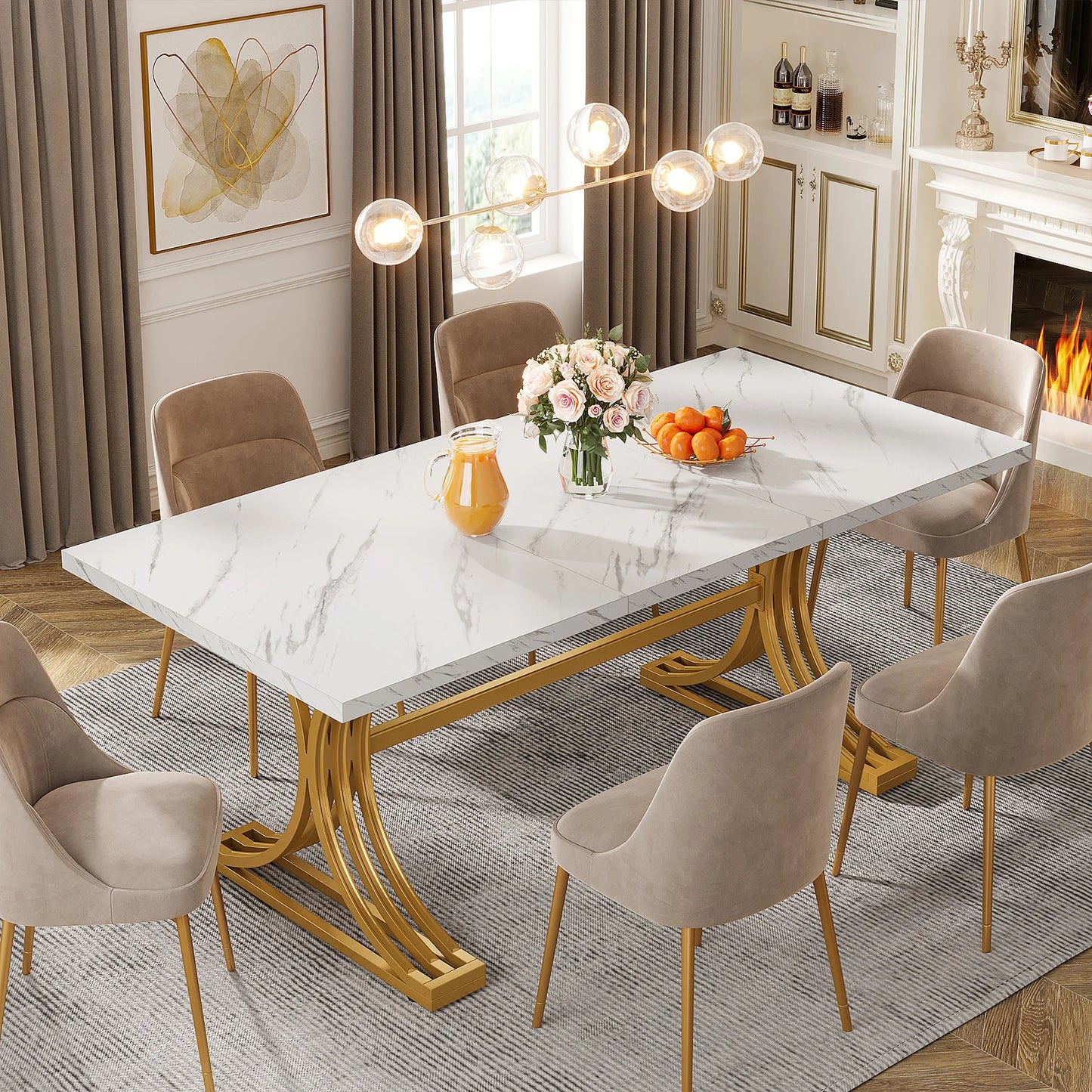 Tribesigns Rectangular Dining Table For 4 To 6 With Faux Marble Top
