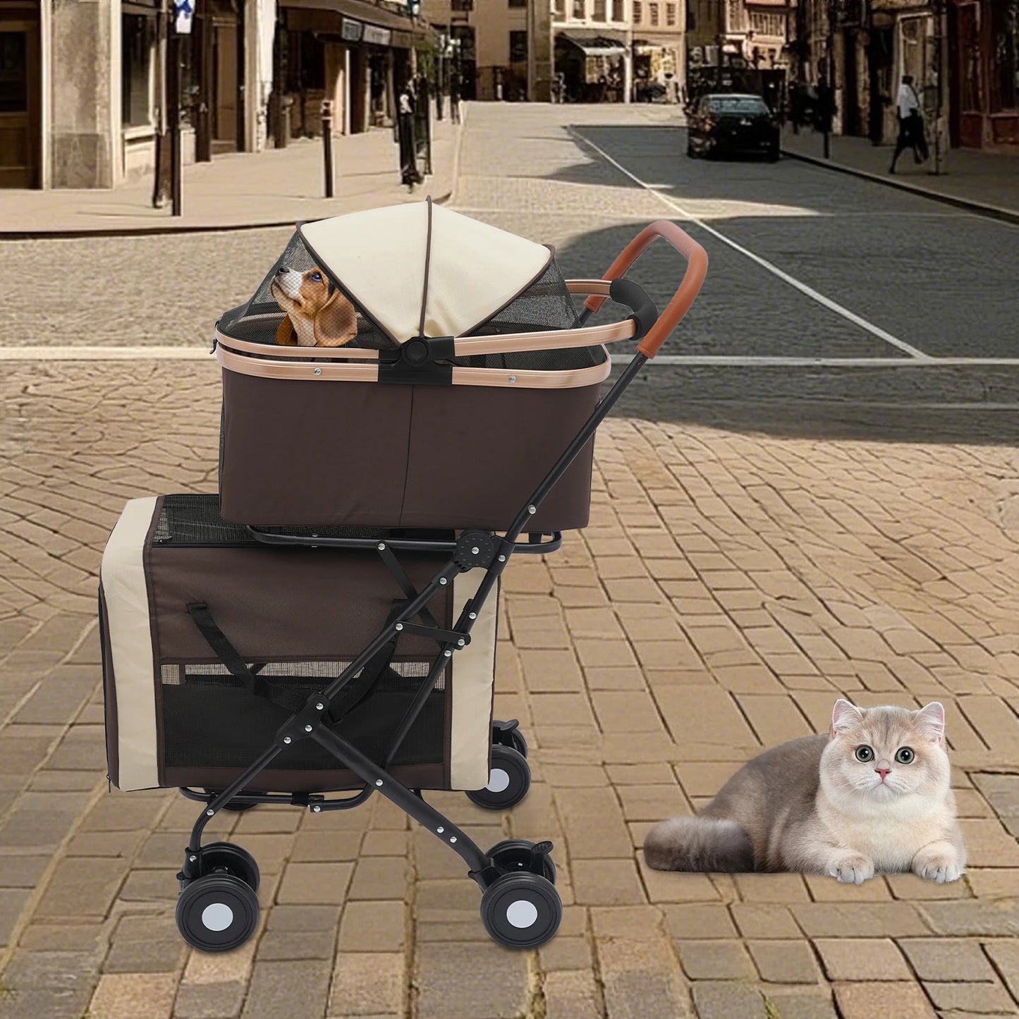 Bymaocar Foldable Pet Stroller for Small and Medium Dogs Two Tier Load 35kg