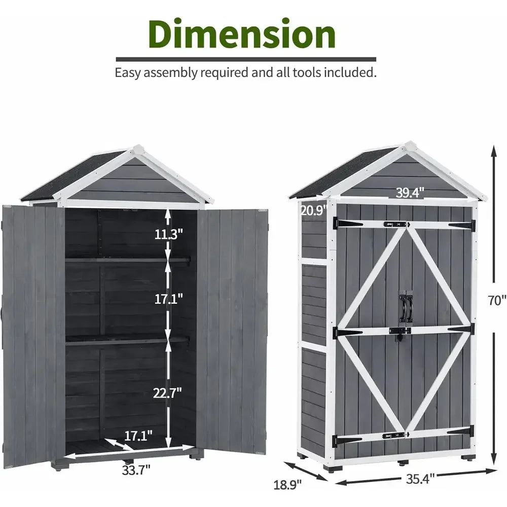 Durable Outdoor Storage Cabinet With Two Shelves For Lawn Tools