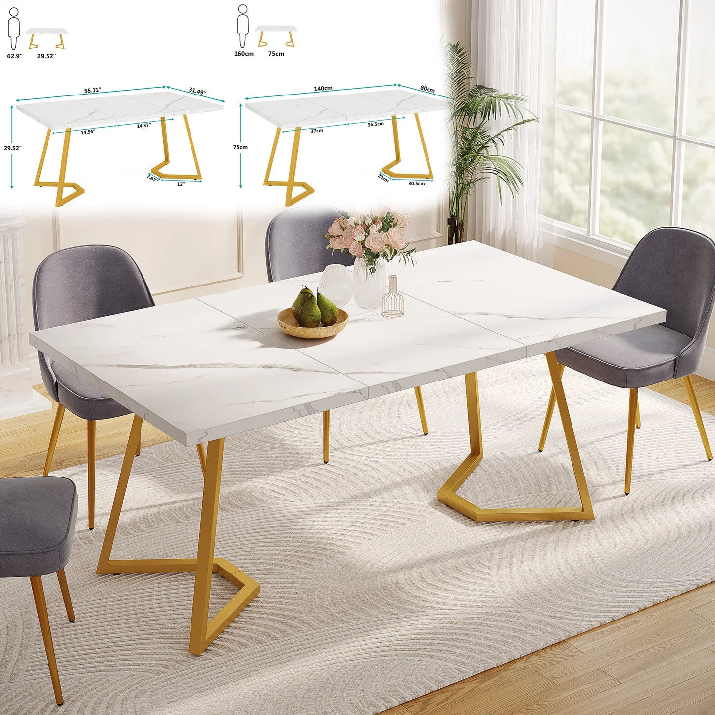 Tribesigns Rectangular Dining Table For 4 To 6 With Faux Marble Top