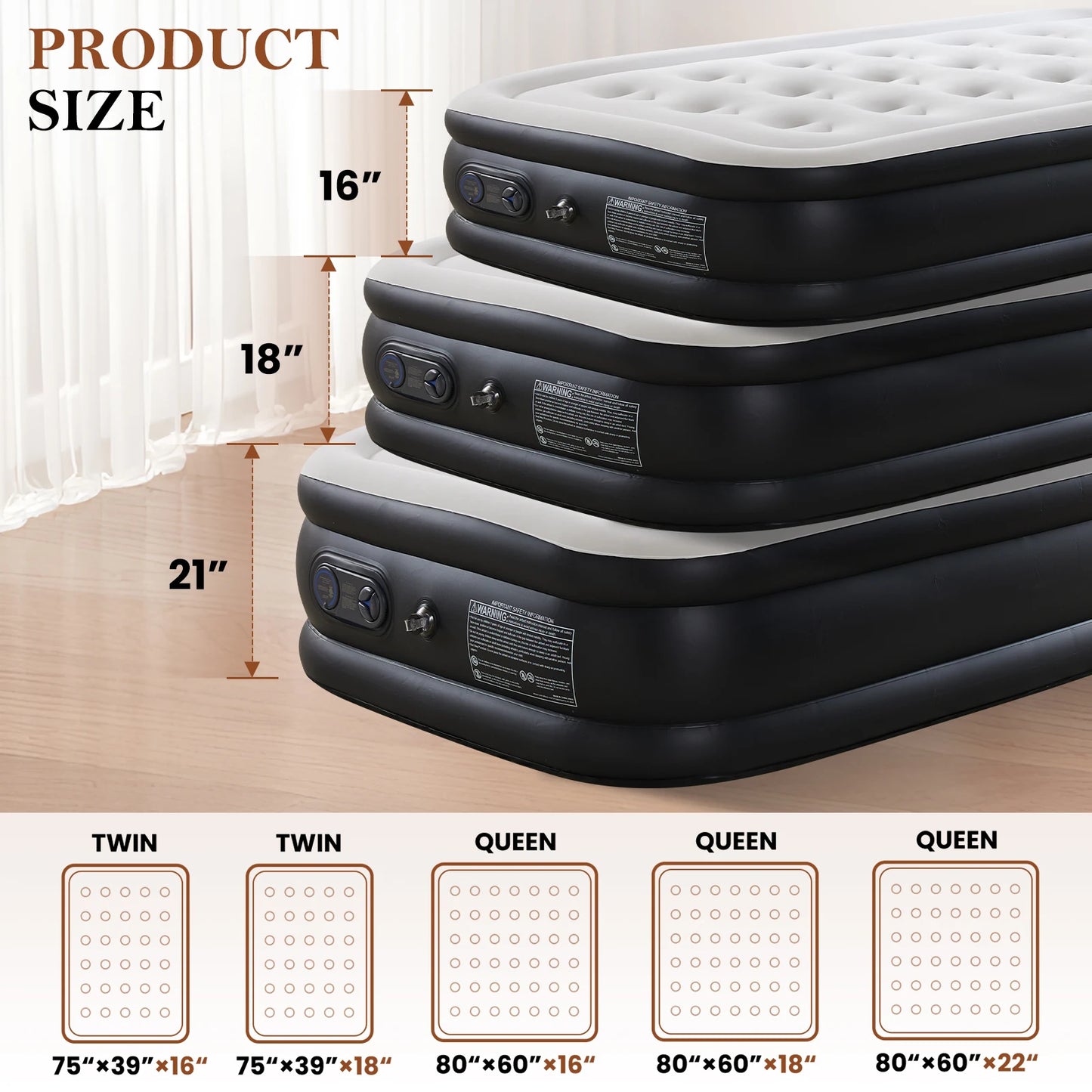 JHK Air Mattress With Skin Friendly Flocking Top And Non Slip Bottom