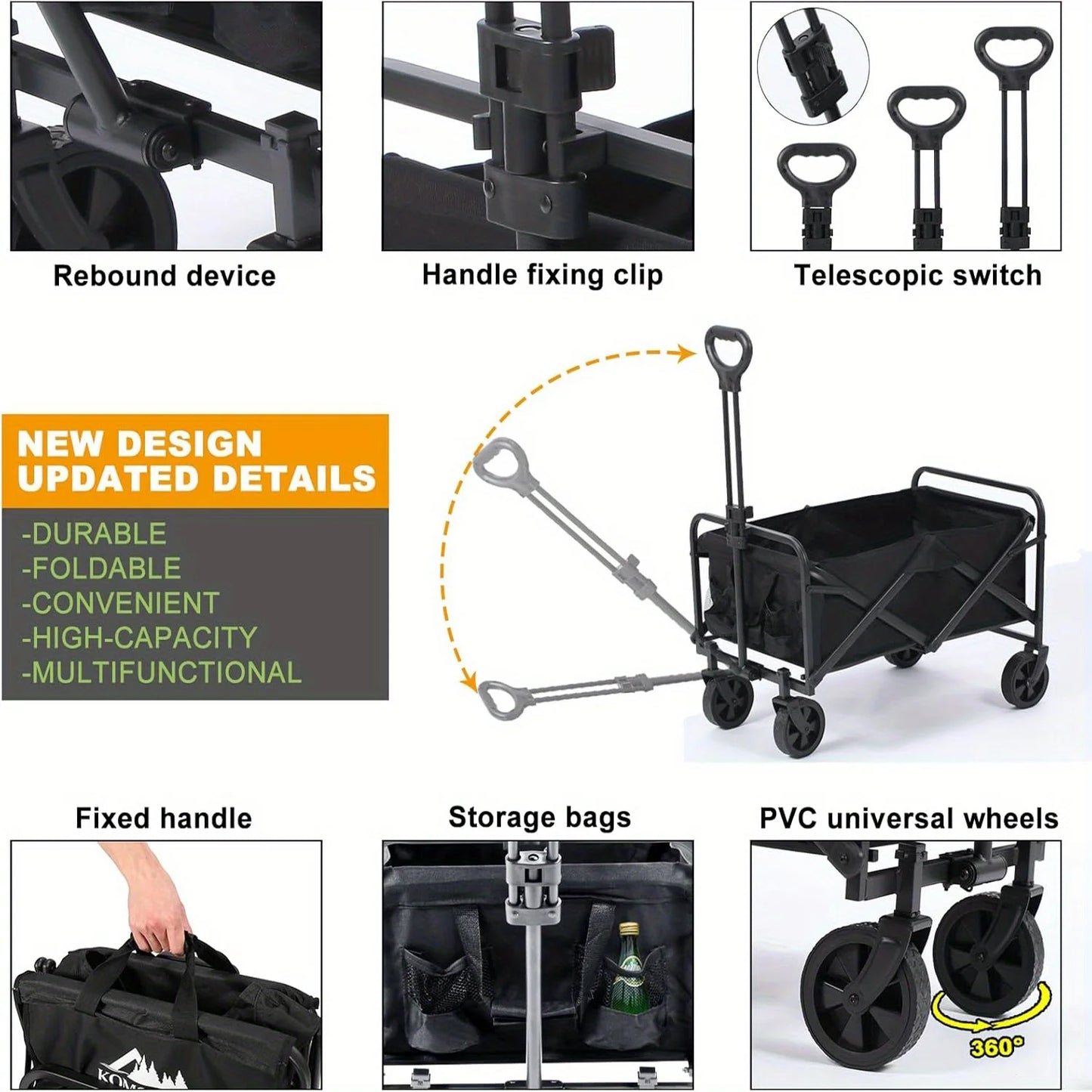 Collapsible Folding Beach Wagon Cart With All Terrain Wheels