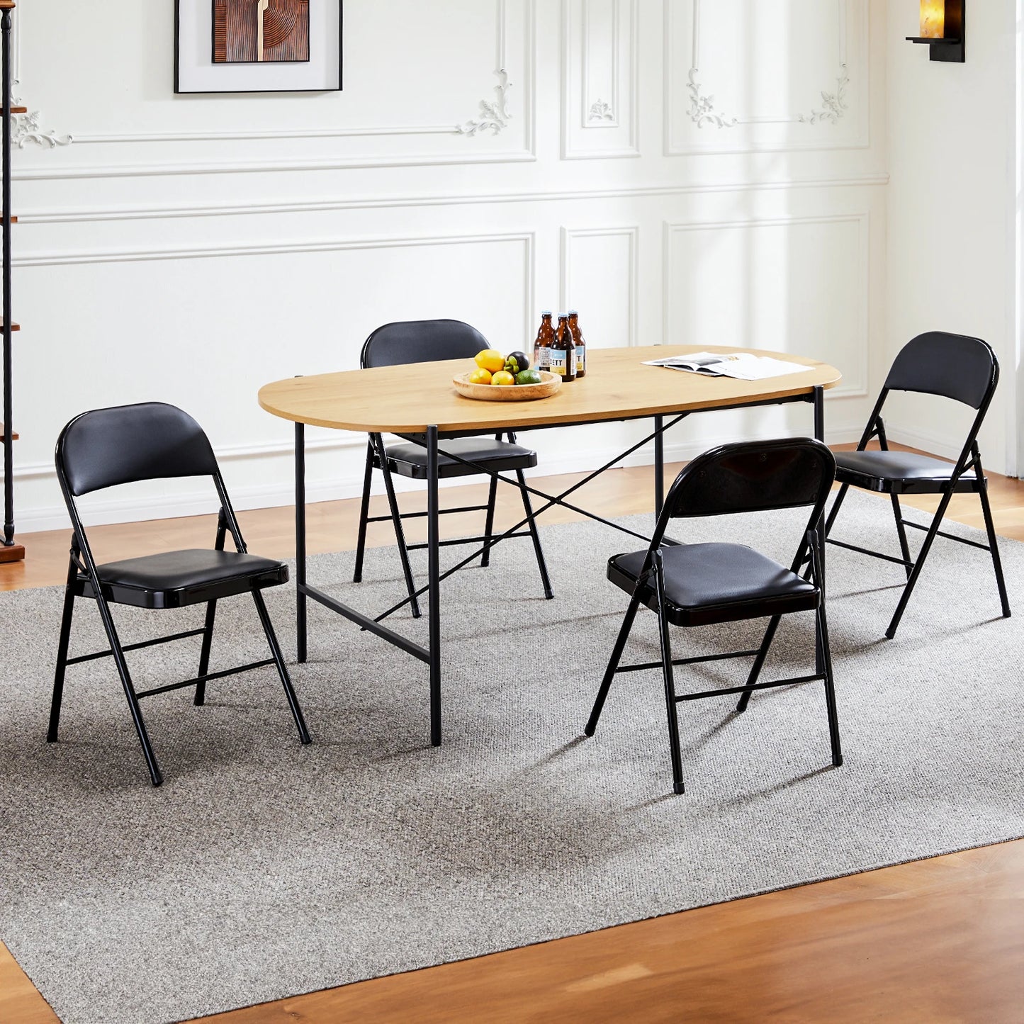 JHK Leather Padded Folding Chairs 4 Pack Sturdy Metal