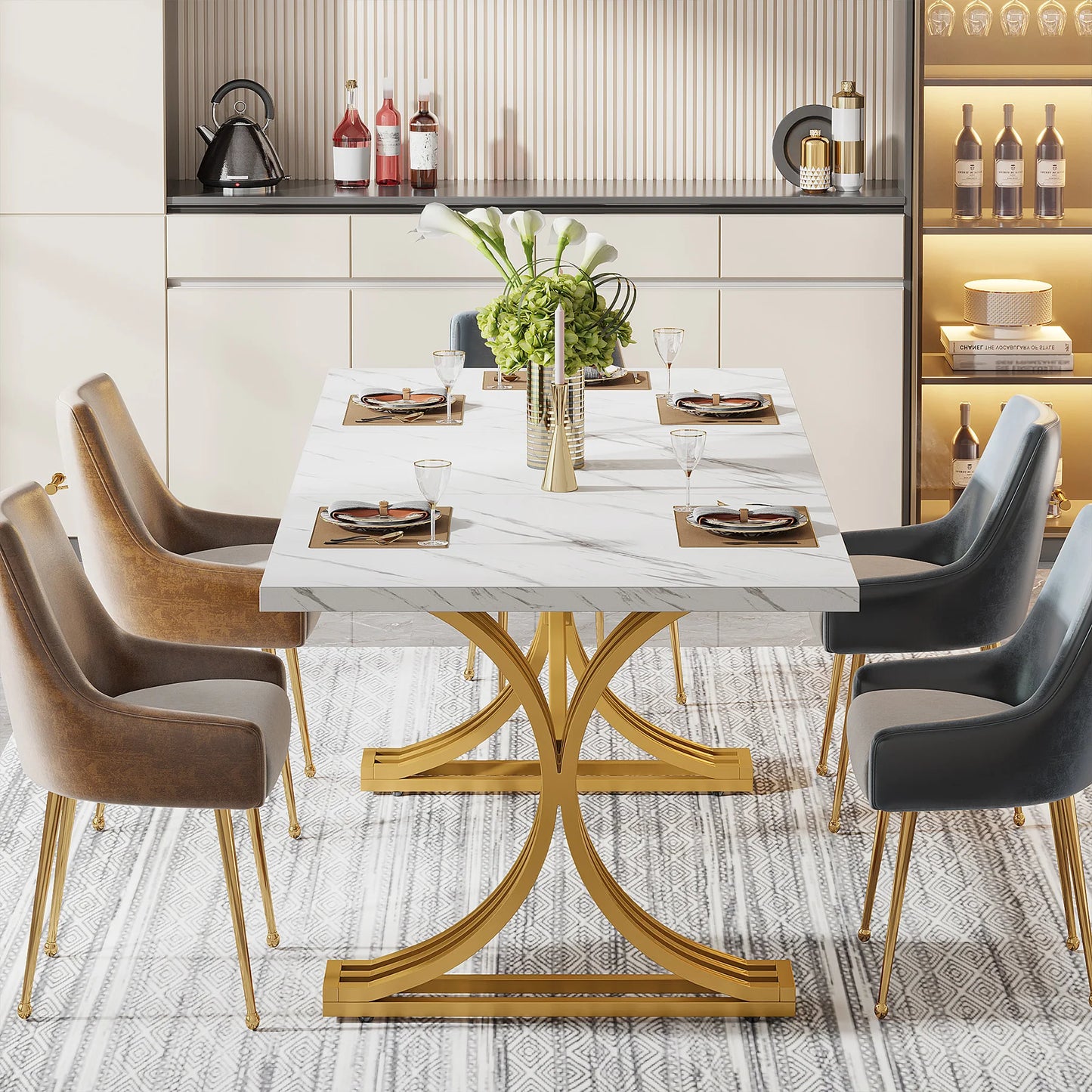 Tribesigns Rectangular Dining Table For 4 To 6 With Faux Marble Top