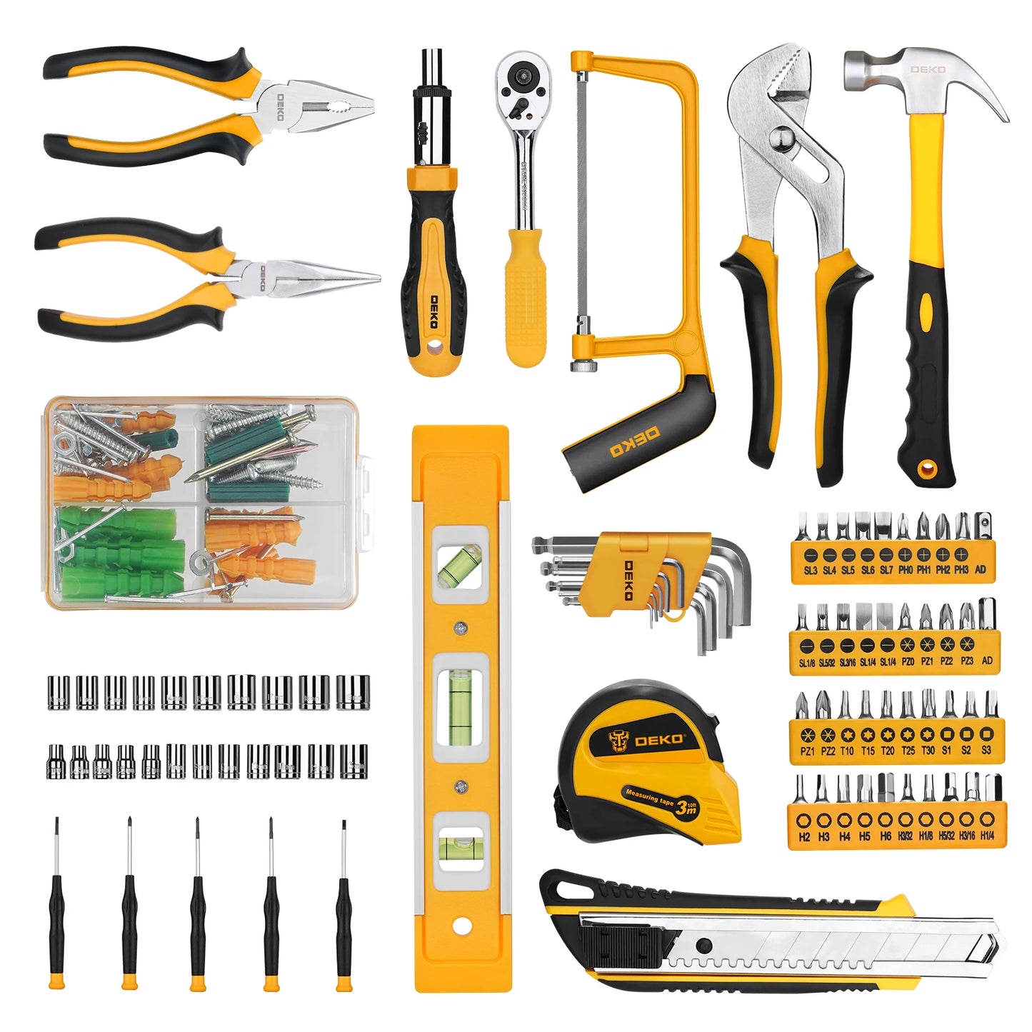 DEKOPRO 228Pcs Socket Wrench Auto Repair Tool Set Plastic Toolbox Storage Case