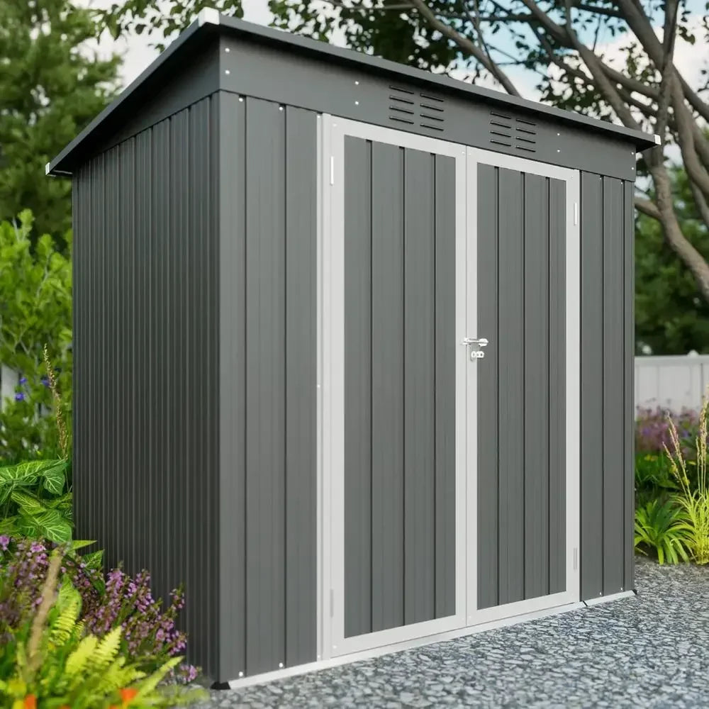 Metal Utility Shed With Floor For Garden Tools And Outdoor Storage