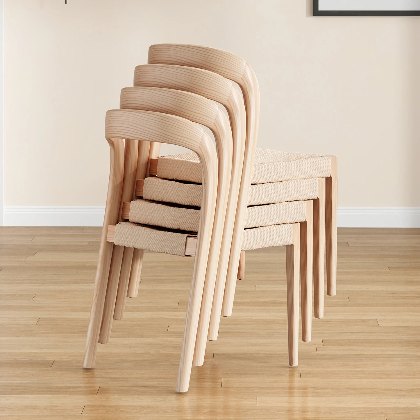 FARINI Ash Wood Stackable Dining Chairs Midcentury Modern Set 2