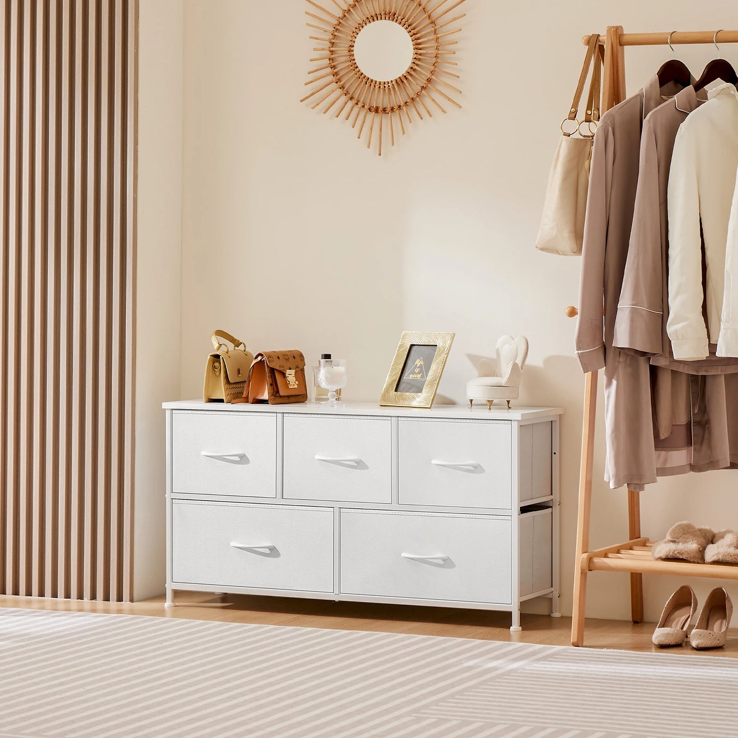 JHK Wardrobe Chest With Fabric Drawers For Bedroom Storage Cabinet