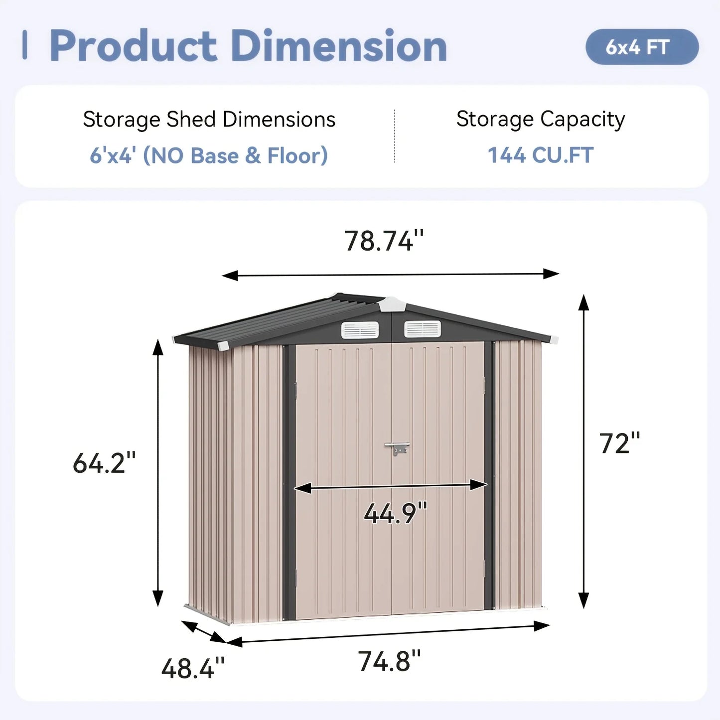 Gable Roof Metal Storage Shed With Lockable Doors And Ventilation