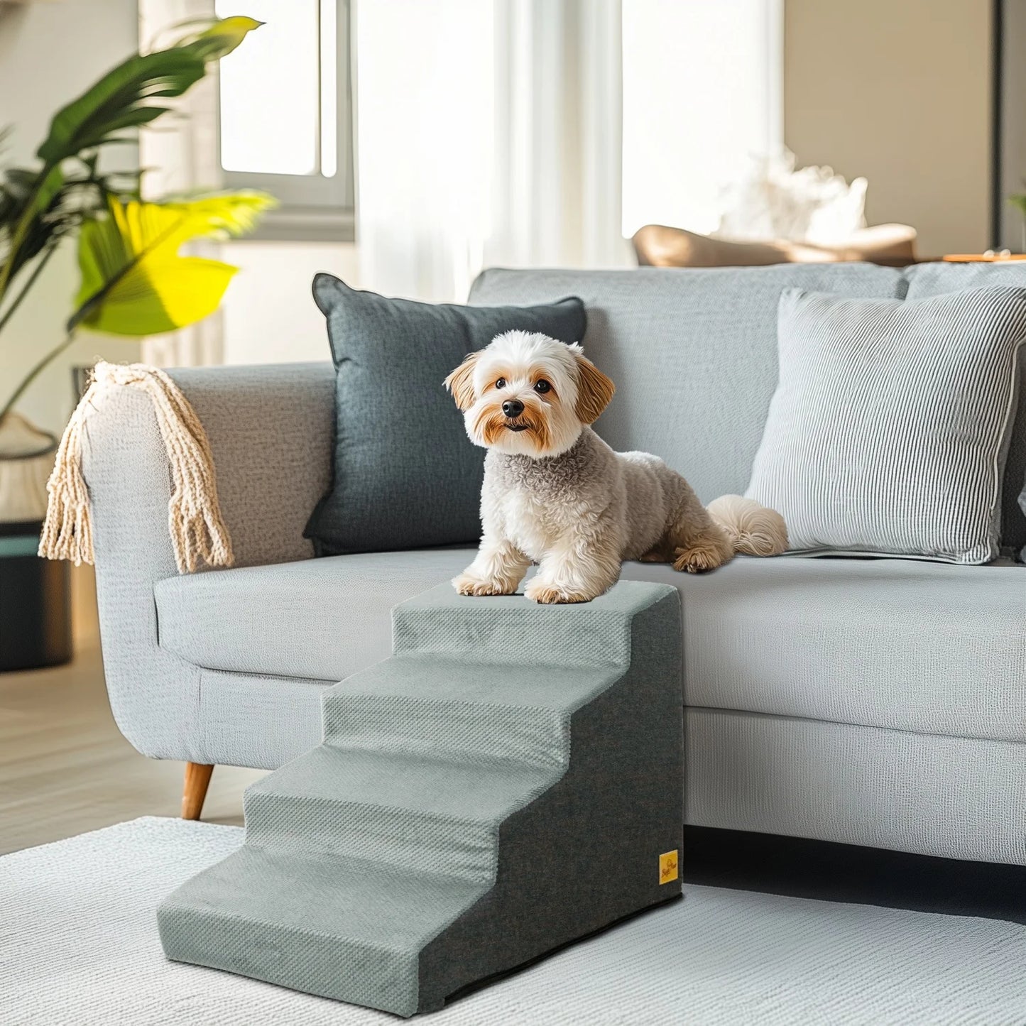 3/4 Steps Dog Stairs Ramp With Washable Cover Non Slip For Small Dogs