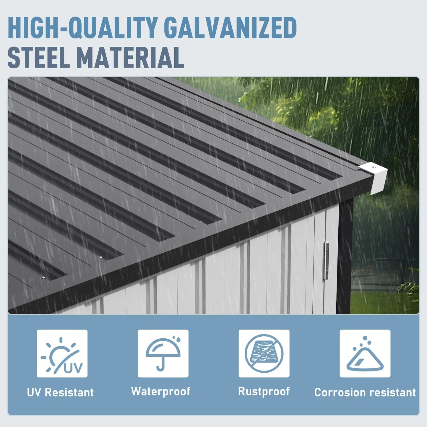 VIWAT Outdoor Metal Storage Shed With Window Lockable Garden Tool Shed