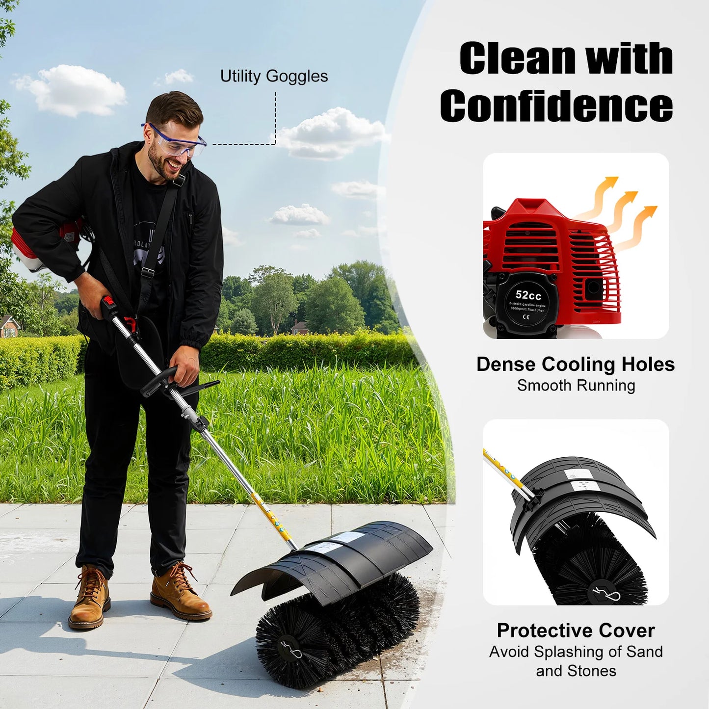 2.3HP Gas Powered Walk Behind Sweeper For Multi Surface Cleaning