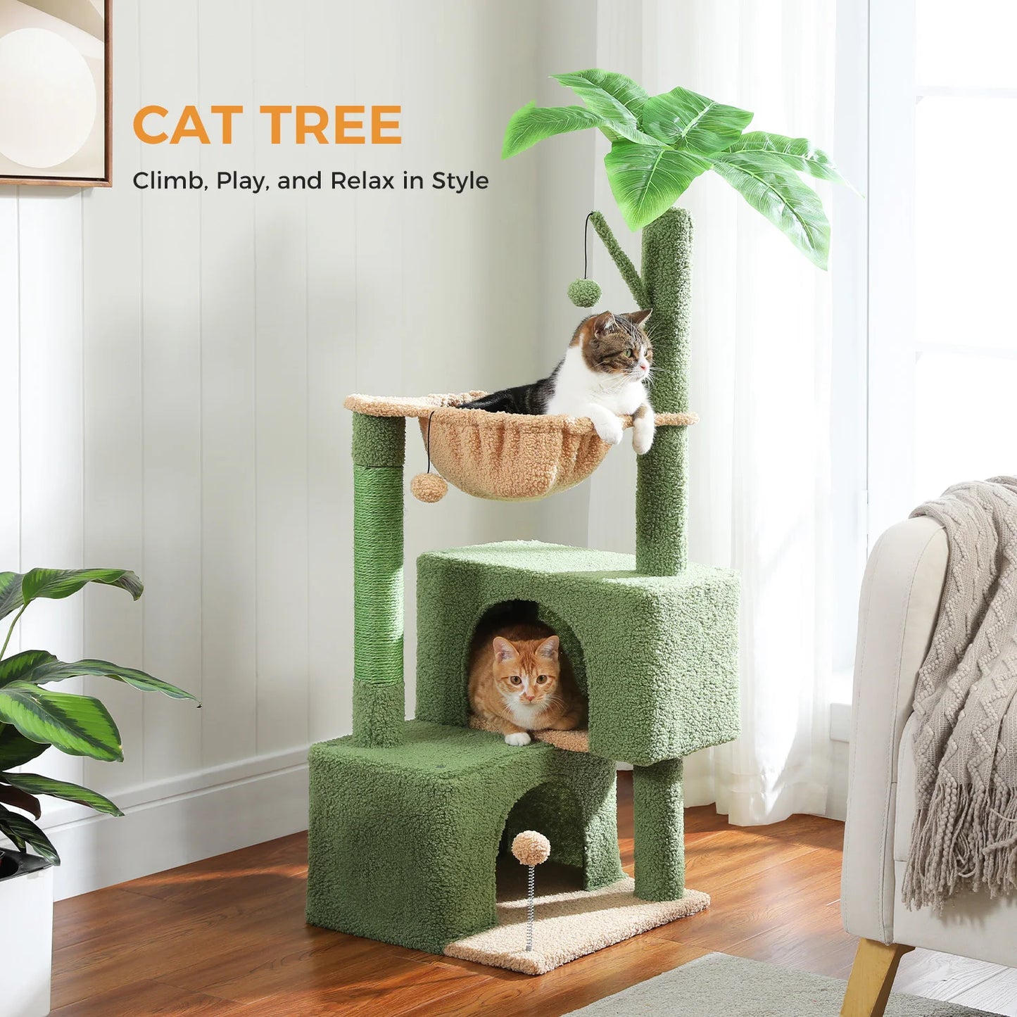 PEQULTI CN Cactus Cat Tree With Condo And Hammock For Indoor Cats