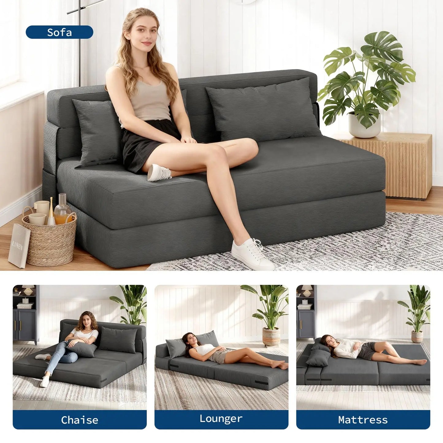 HobbyLane 4 In 1 Folding Sofa Bed Convertible Sleeper Loveseat