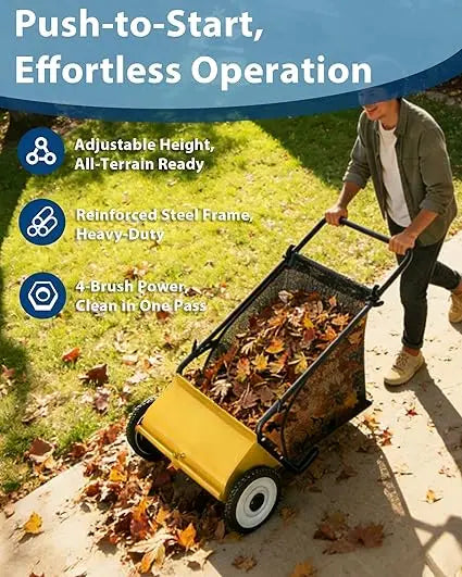 Push Lawn Sweeper With Durable Steel Frame And Bag
