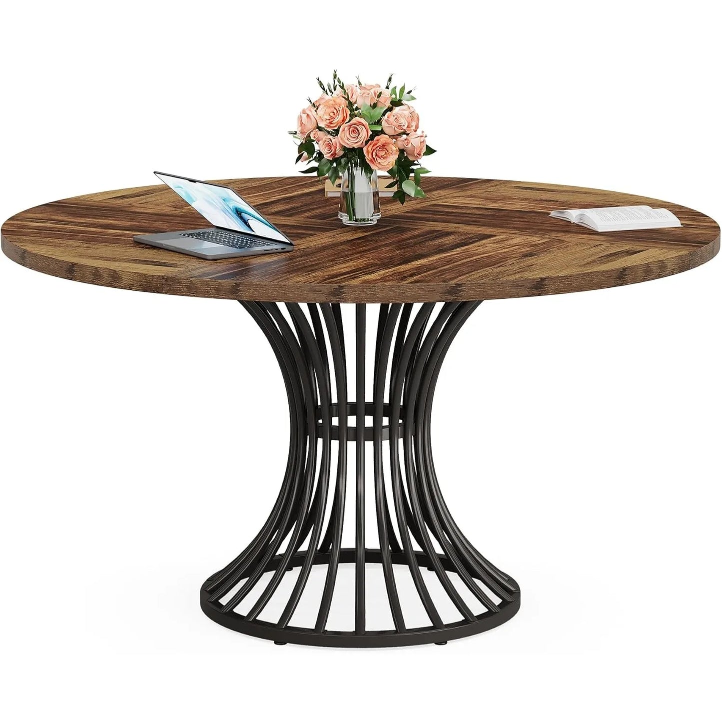 Little Tree Round Conference Table For 4 To 6 With Metal Base