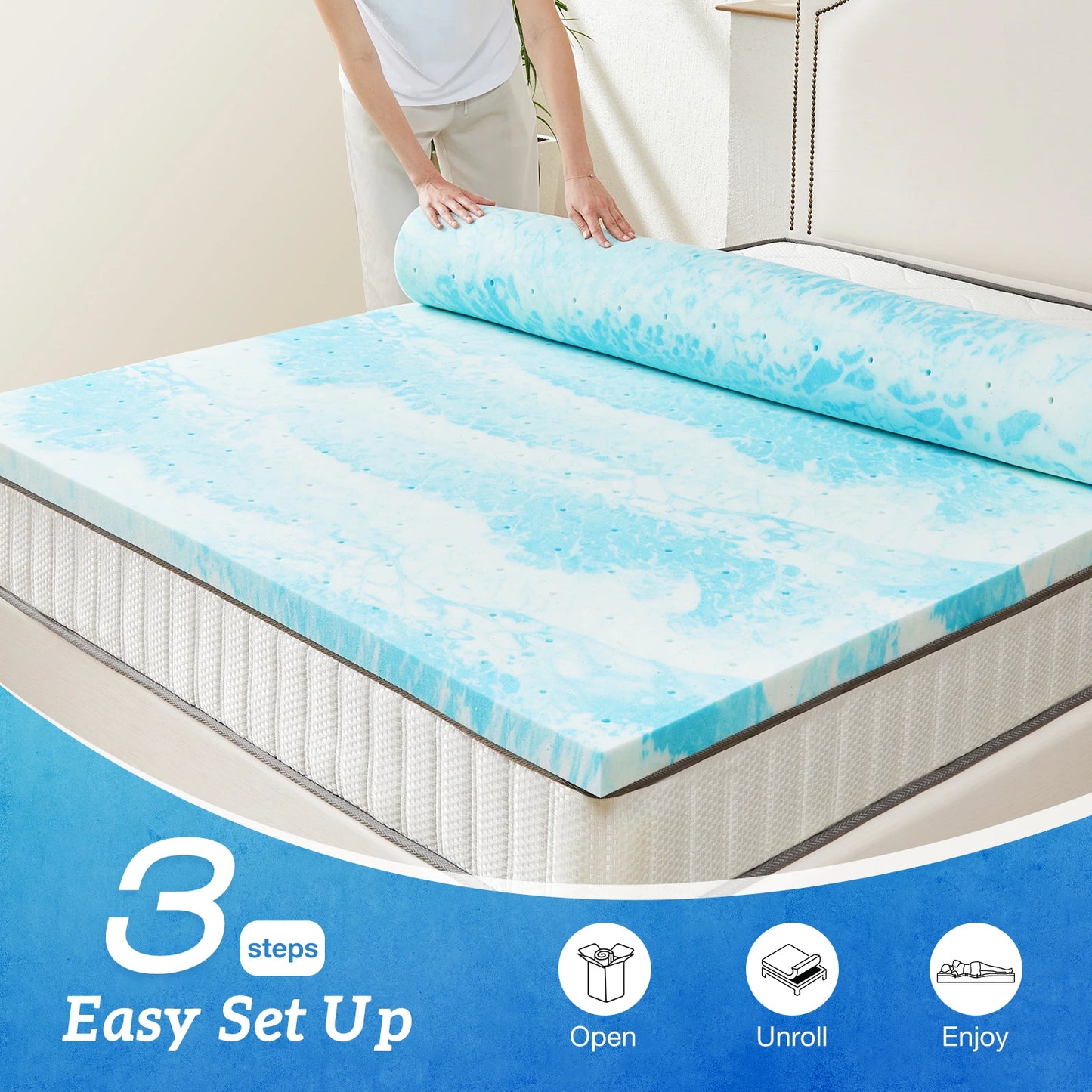 MCQ Memory Foam Gel Cooling Soft Mattress Topper for Bed