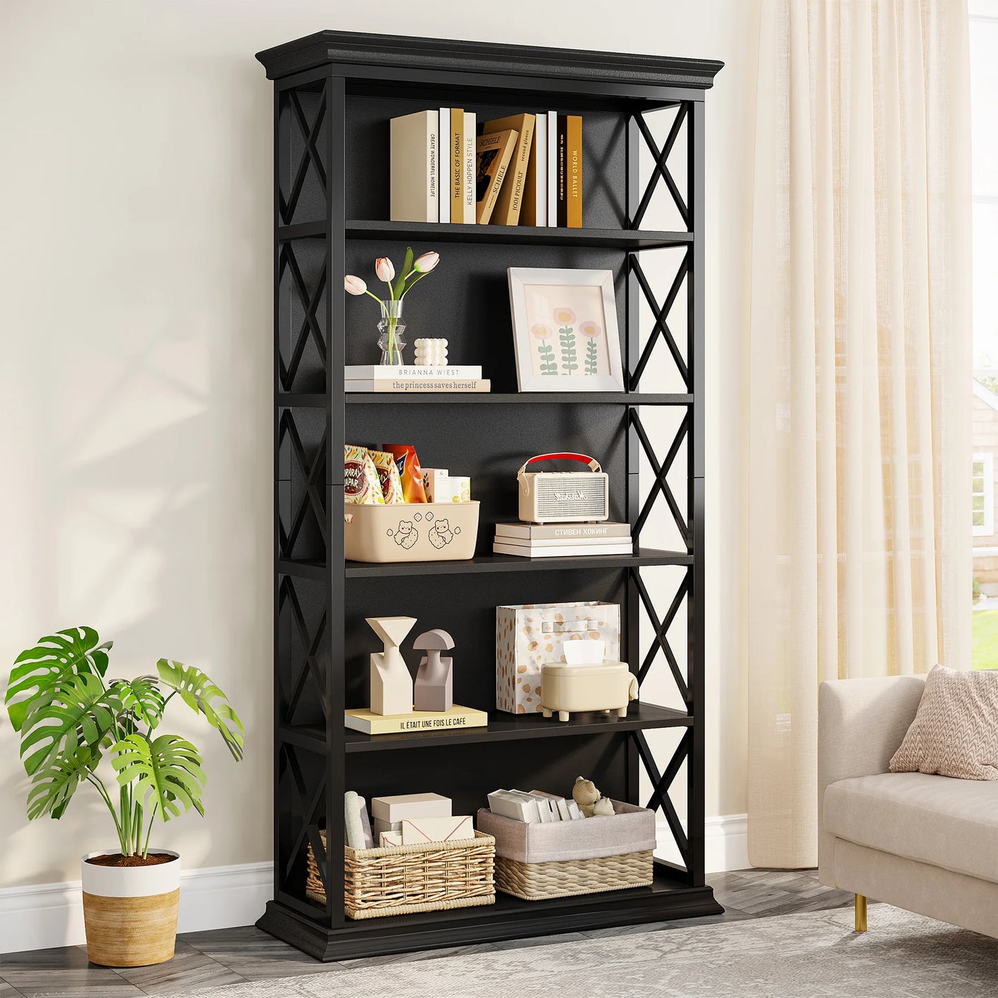 Tribesigns 6 Tier Bookcase Industrial Wood Shelves